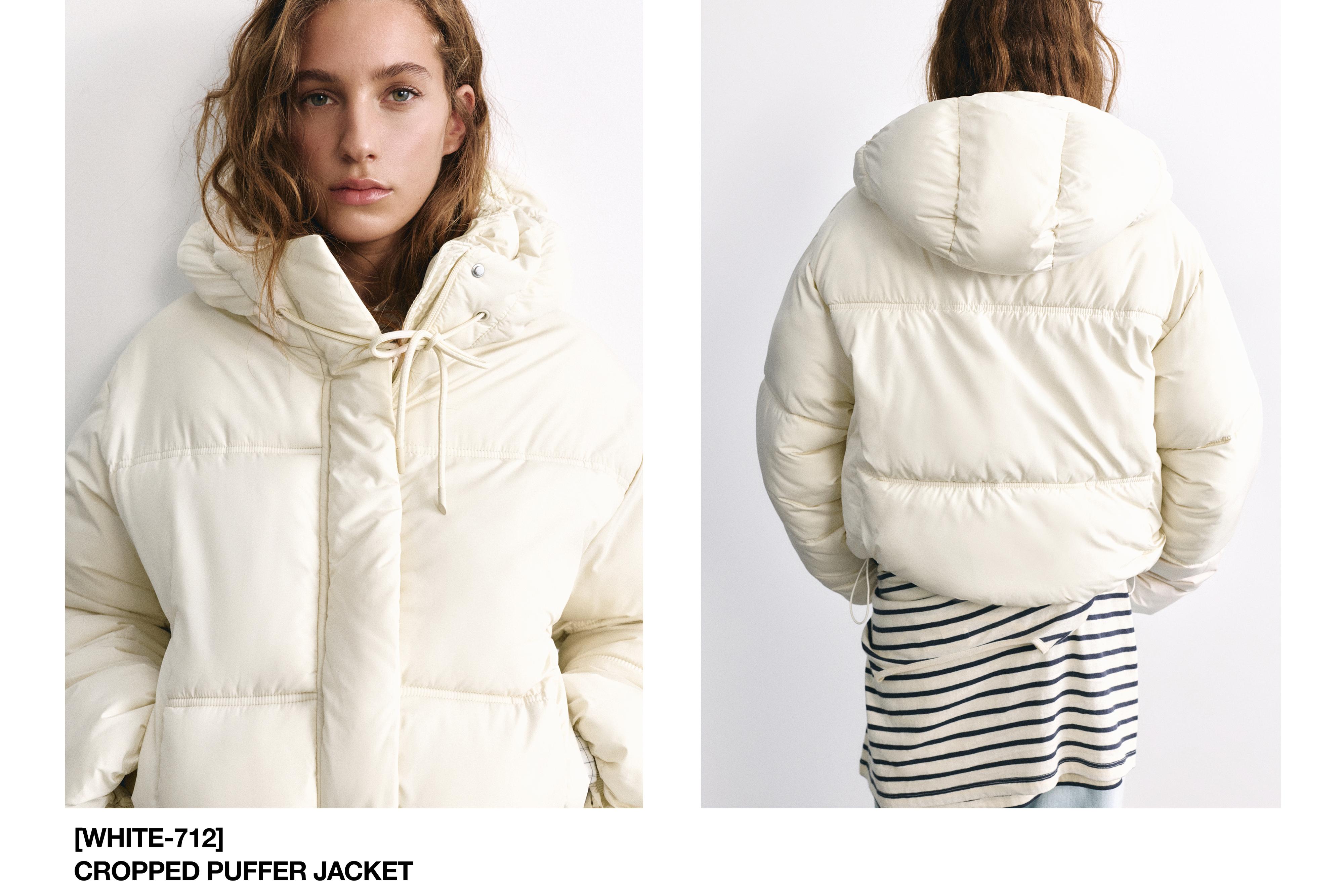 Cropped puffer jacket — Ecru