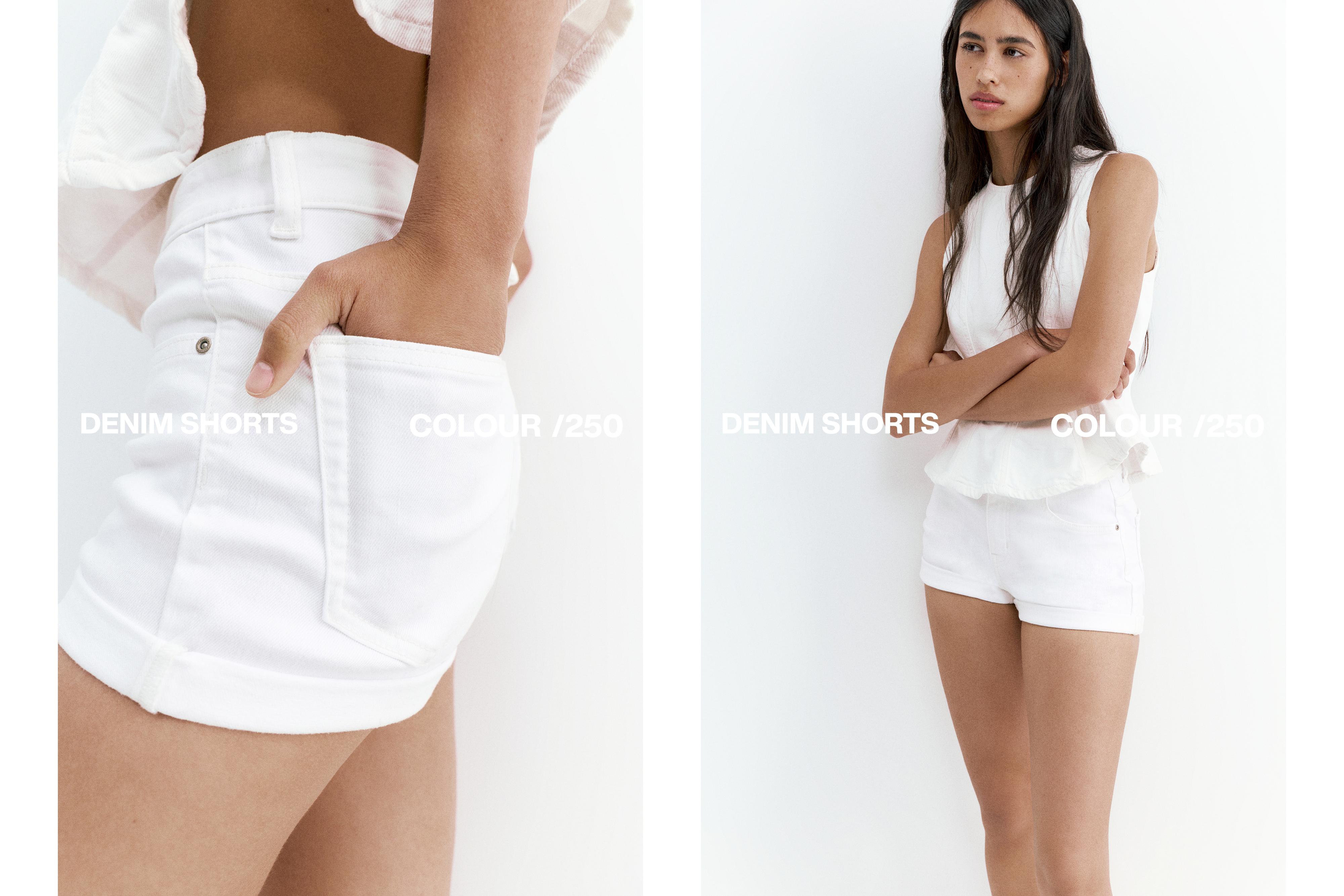 Mid-waist denim shorts — White