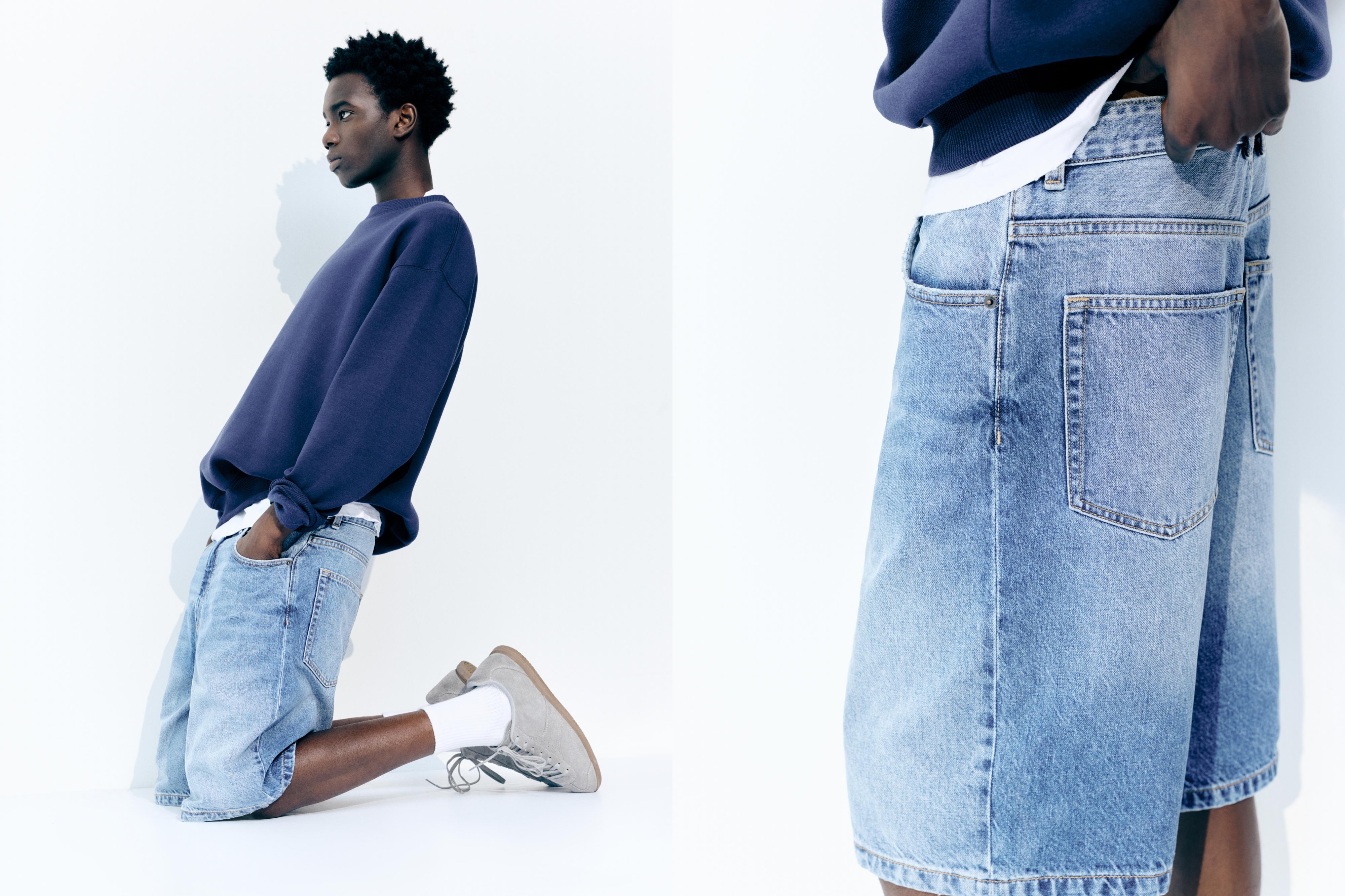 Baggy denim Bermuda shorts — Medium blue
