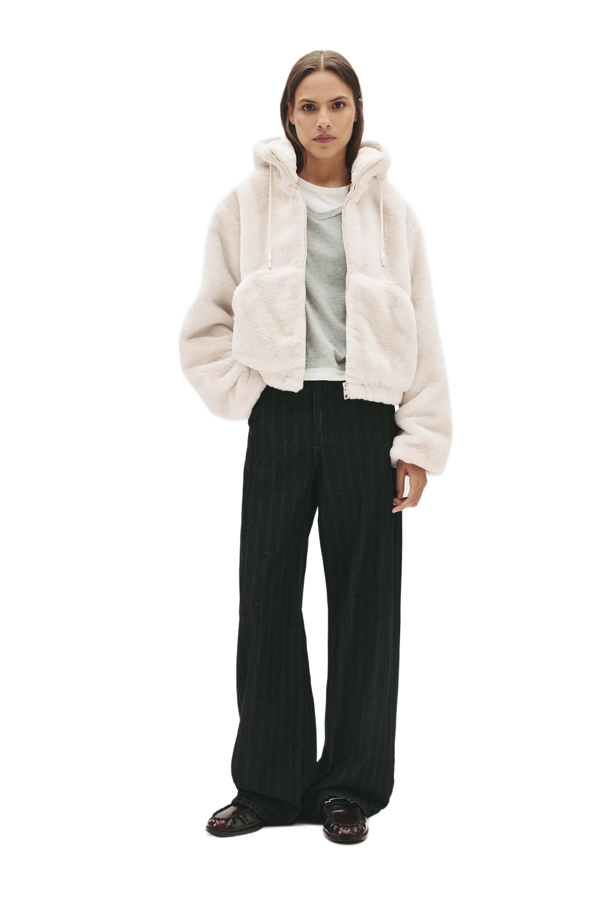 Kapüşonlu suni kürk ceket - Görsel 23