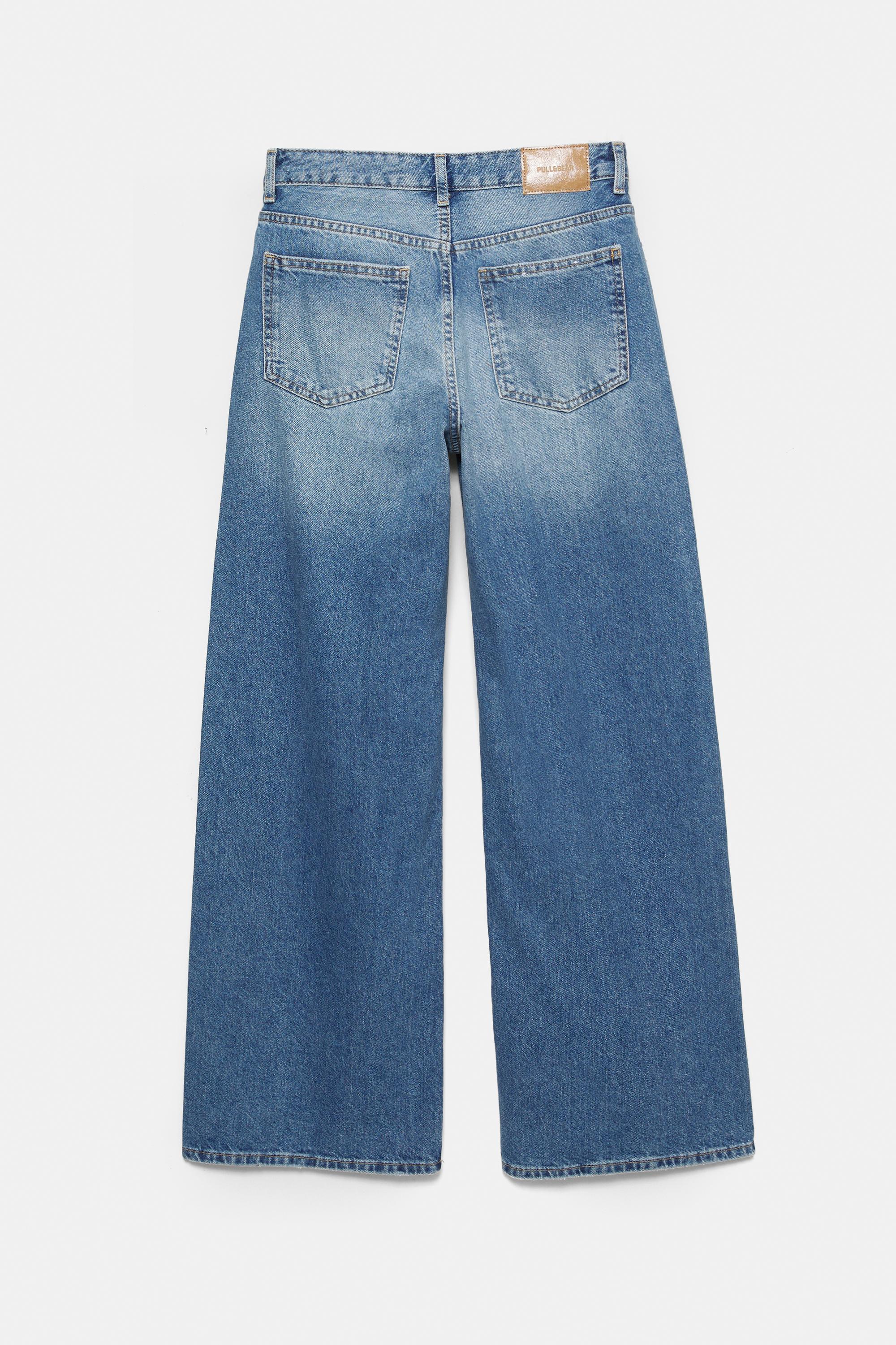 Wide-leg stud jeans — Medium blue