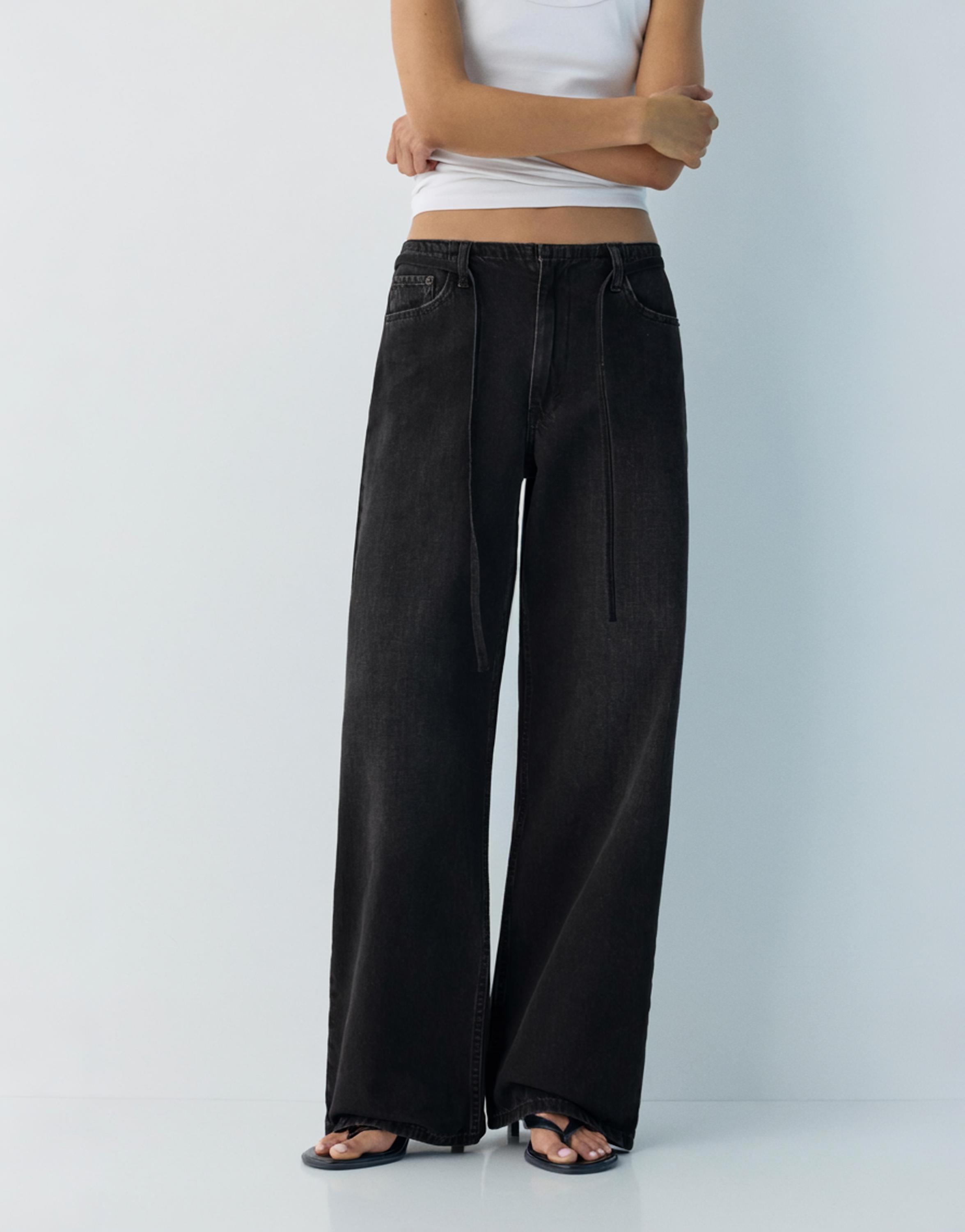 Baggy jeans with drawstring — Black