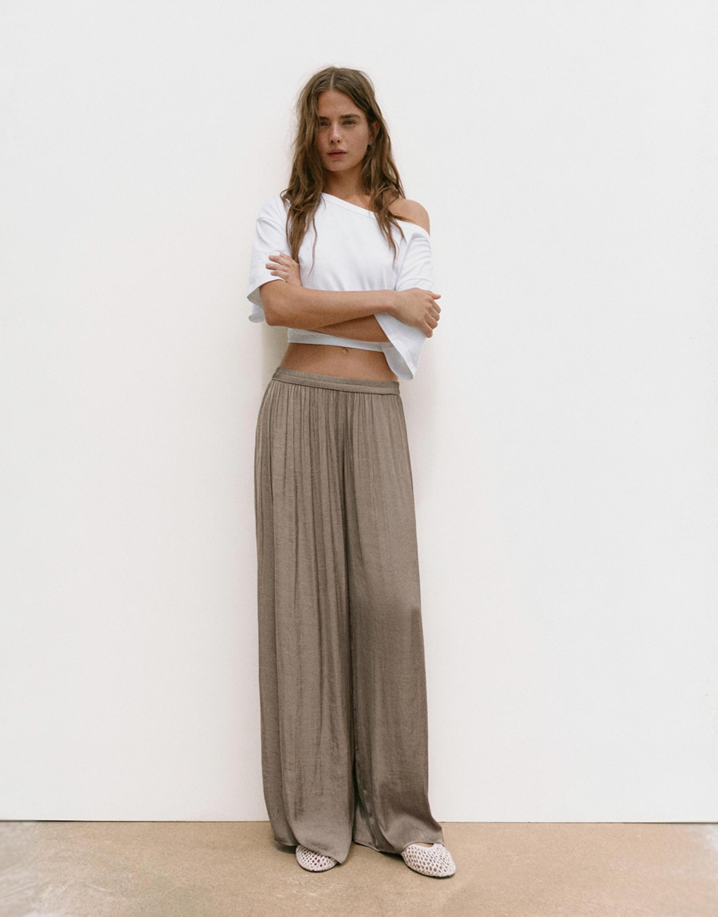 Satin wide-leg trousers — Mole brown