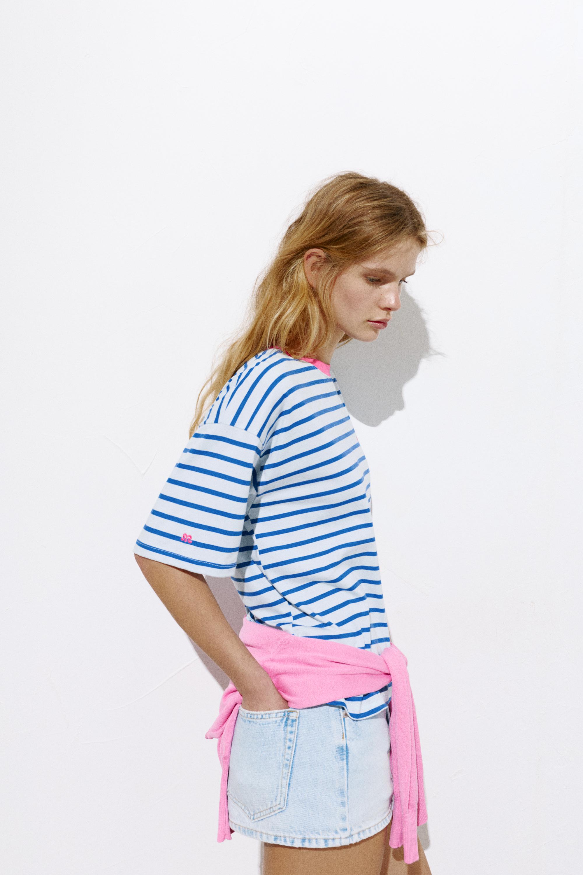 Striped short sleeve T-shirt — Deep blue