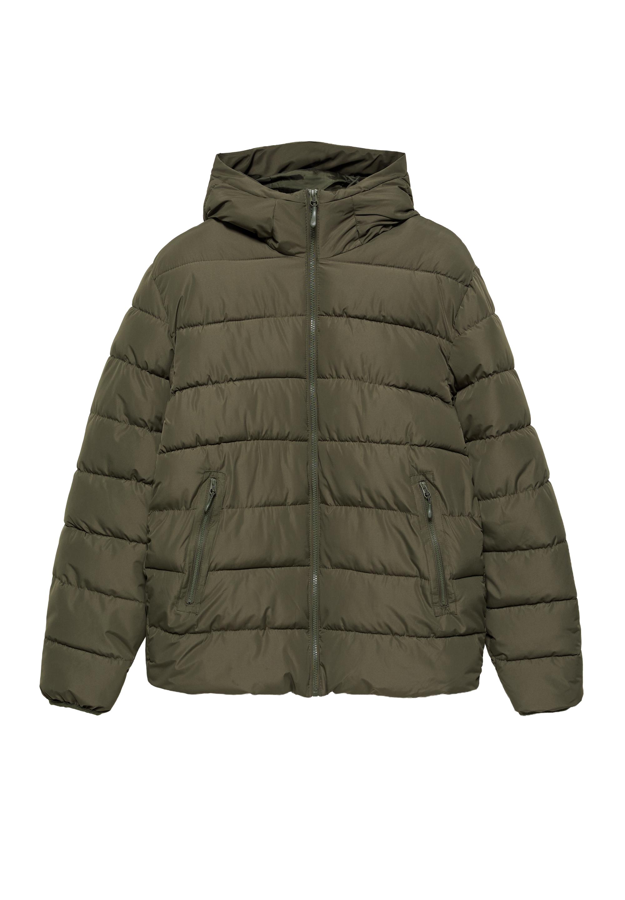 Puffer jacket with hood — Dark khaki (alternate view)