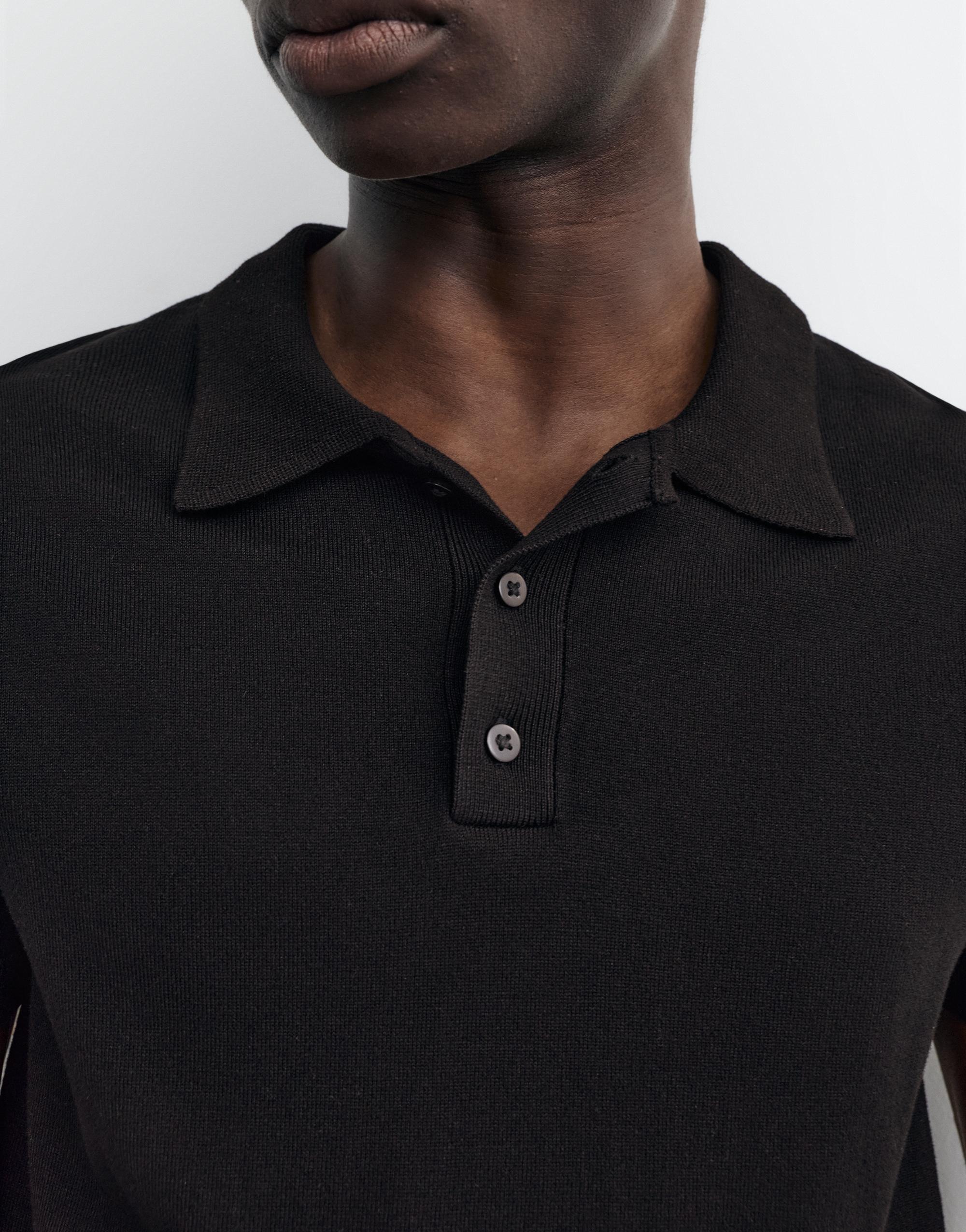 Short sleeve knit polo shirt — Black