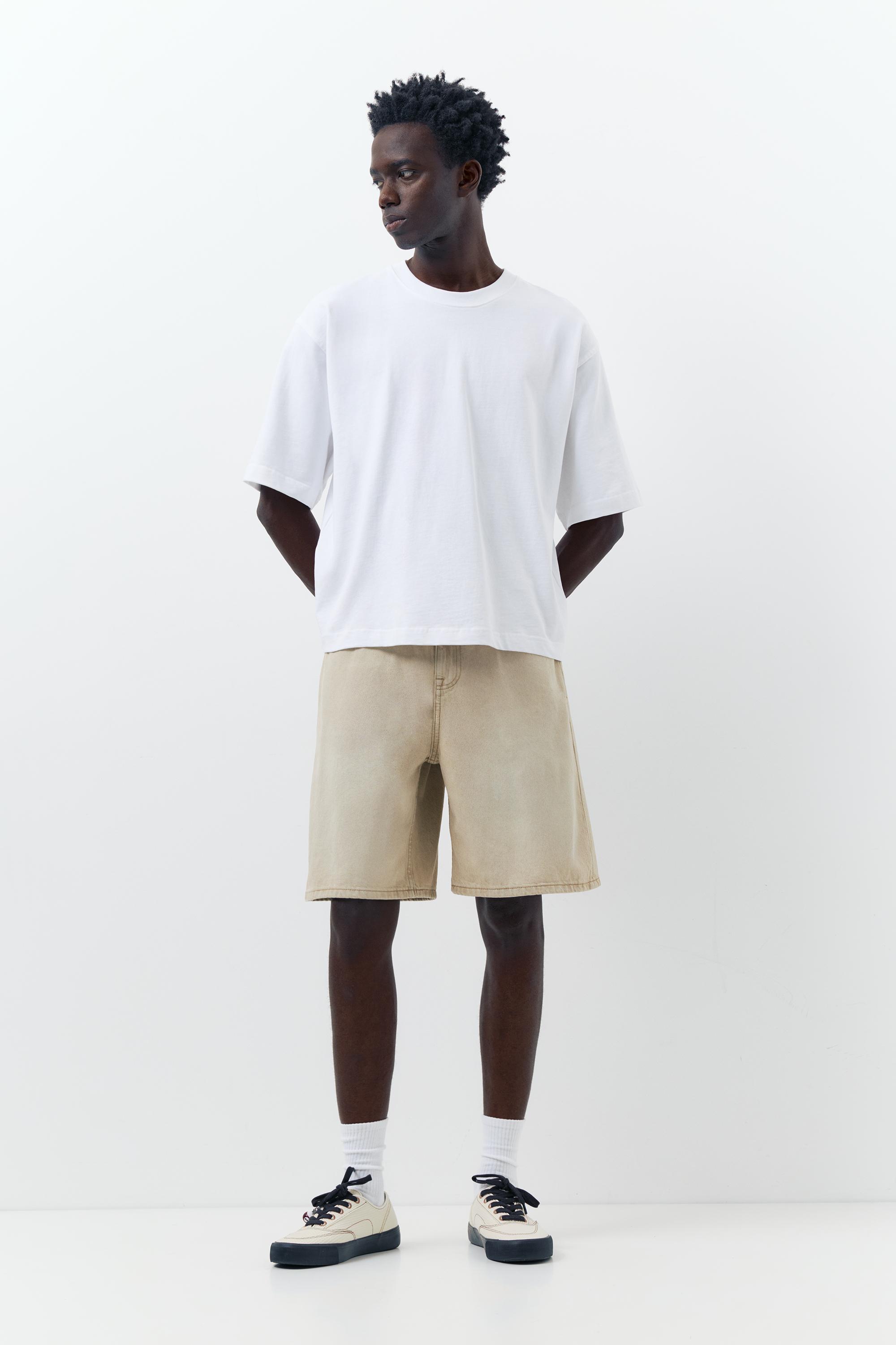 Baggy relaxed fit denim Bermuda shorts — Sand