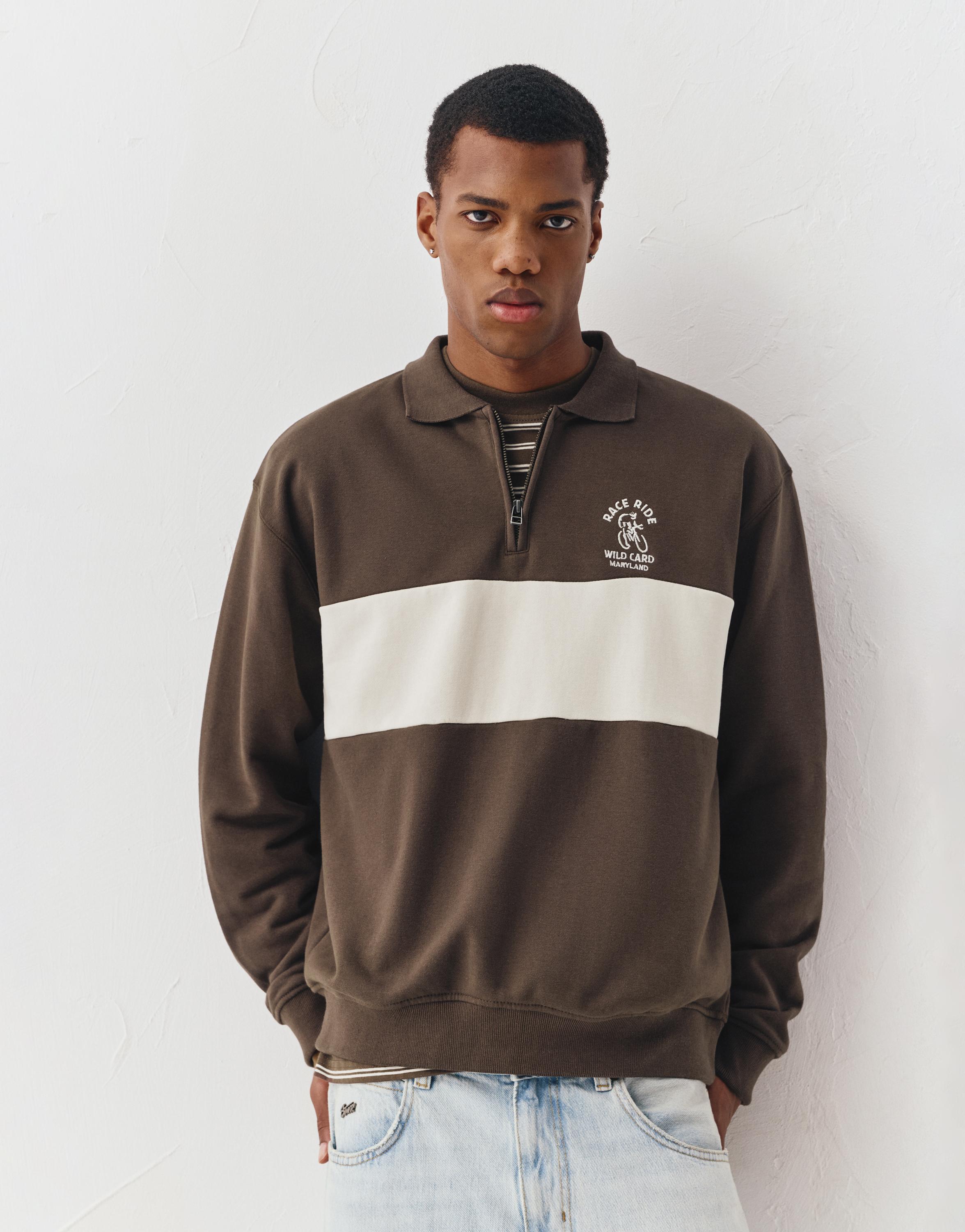 Kahverengi fermuar yakalı sweatshirt - Görsel 12