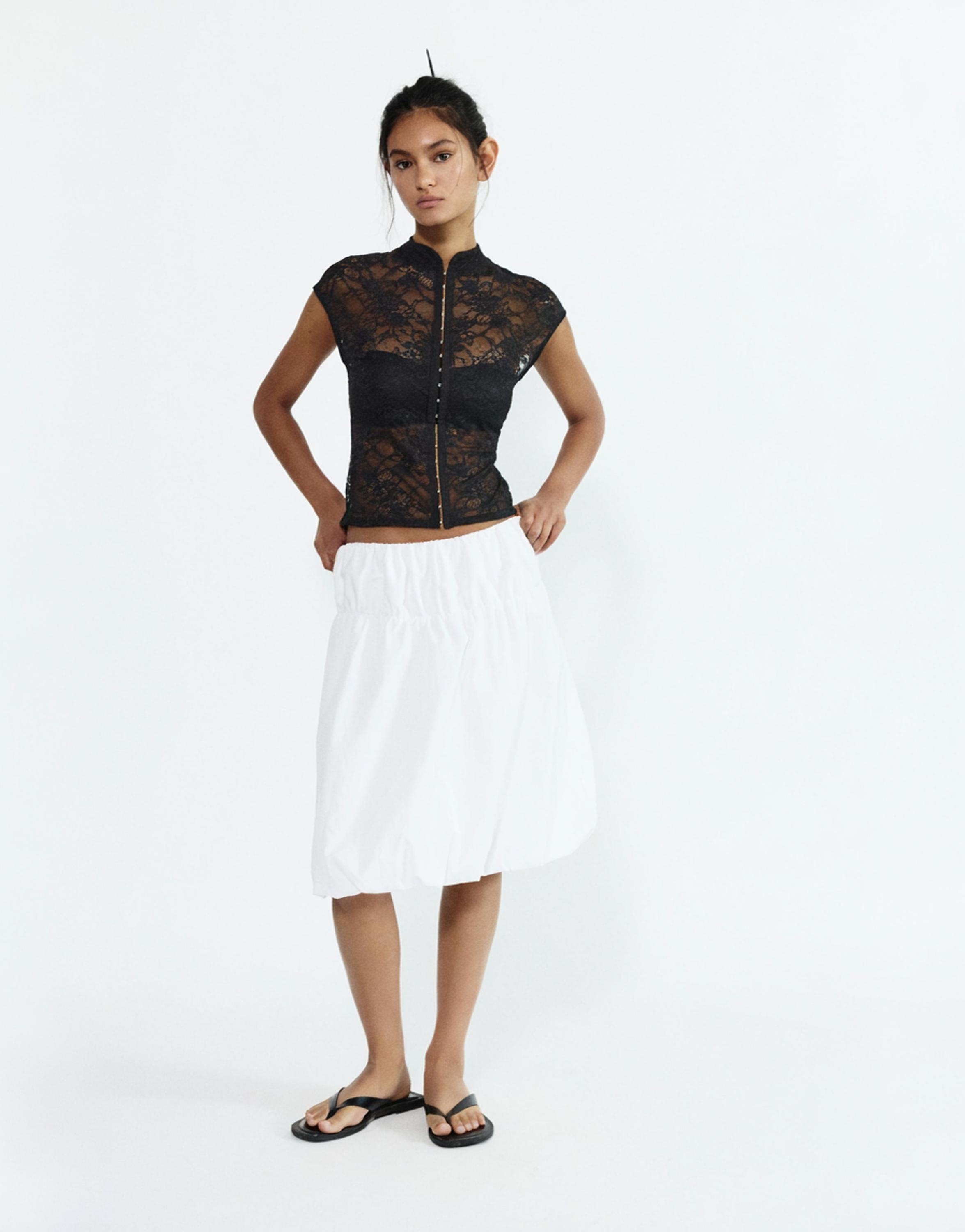 Lace stand collar top — Black