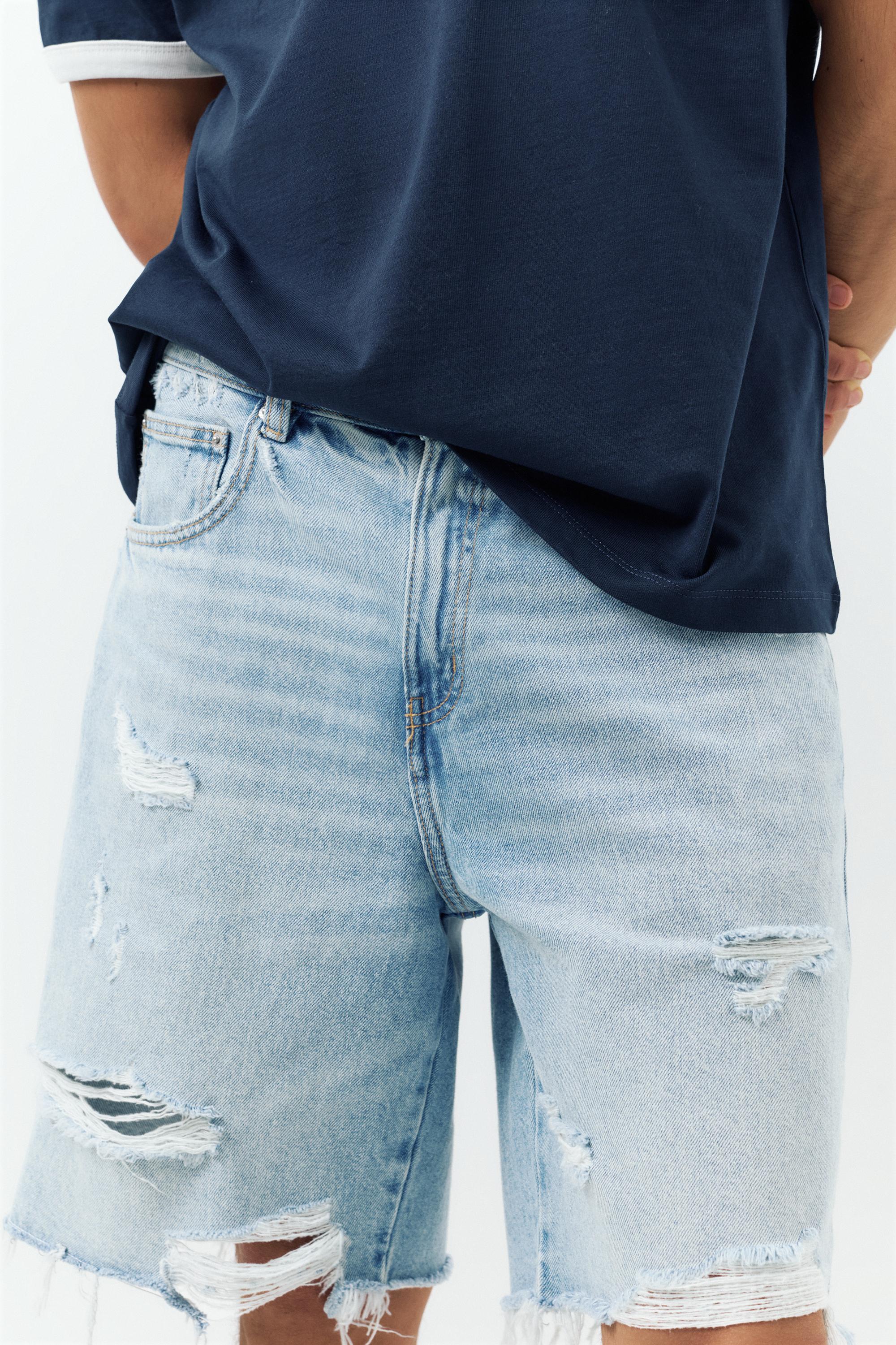 Straight-leg denim Bermuda shorts — Pale indigo