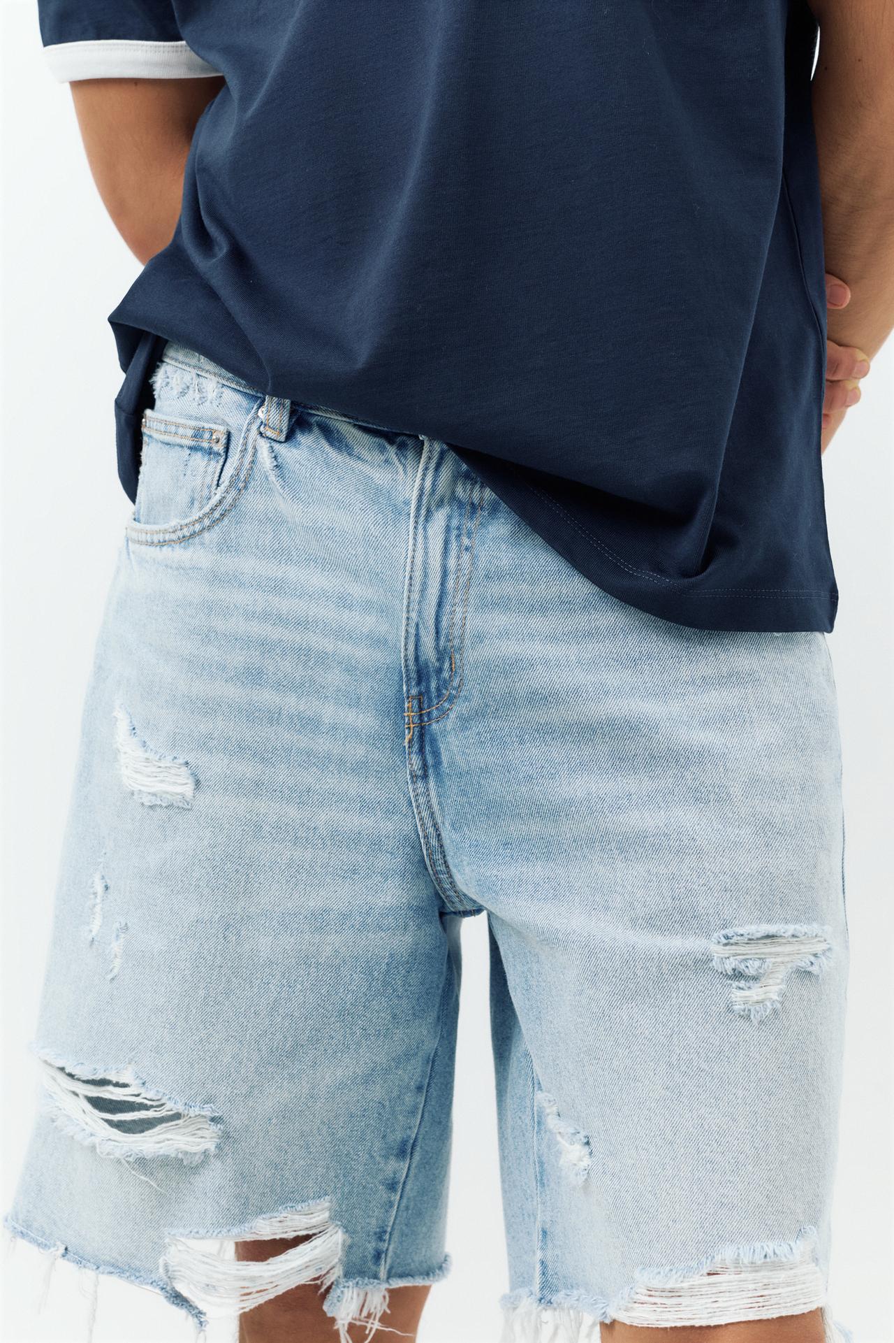Straight-leg denim Bermuda shorts — Pale indigo