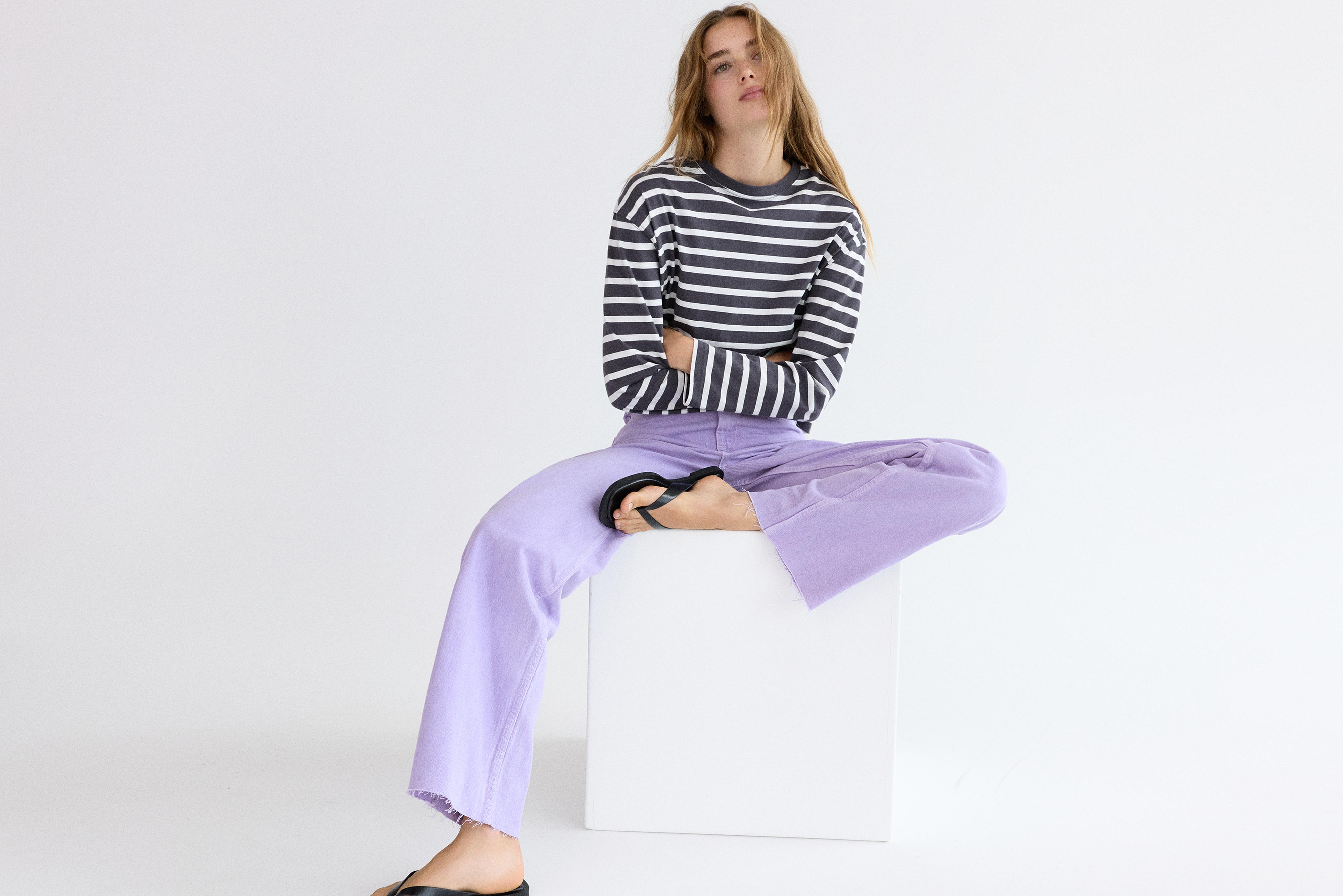 High-waist wide straight-leg jeans — Lilac