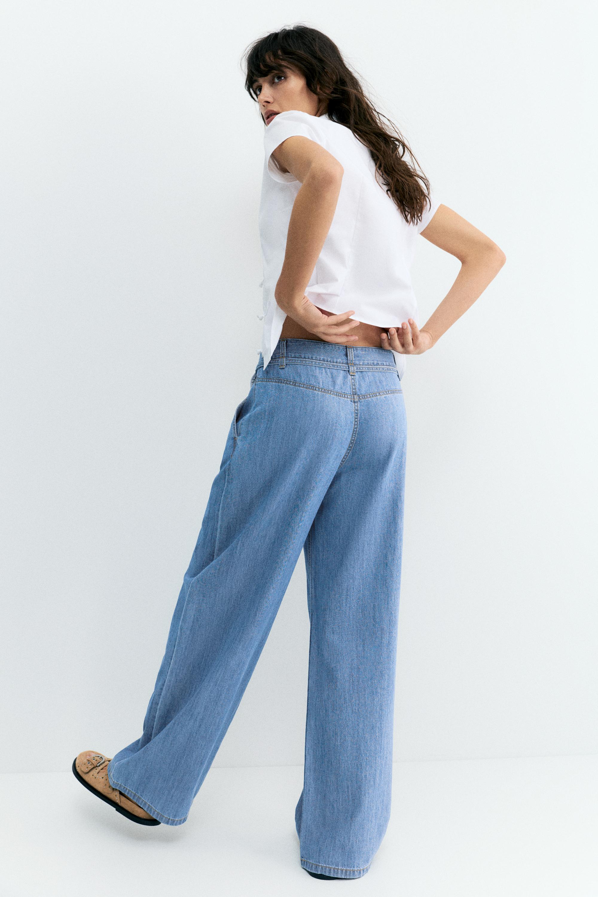 Wide-leg drawstring jeans — Pale blue