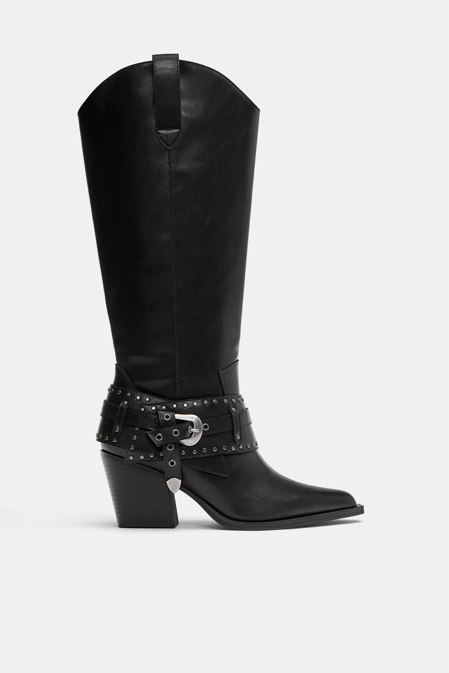 Cowboy buckle boots — Black