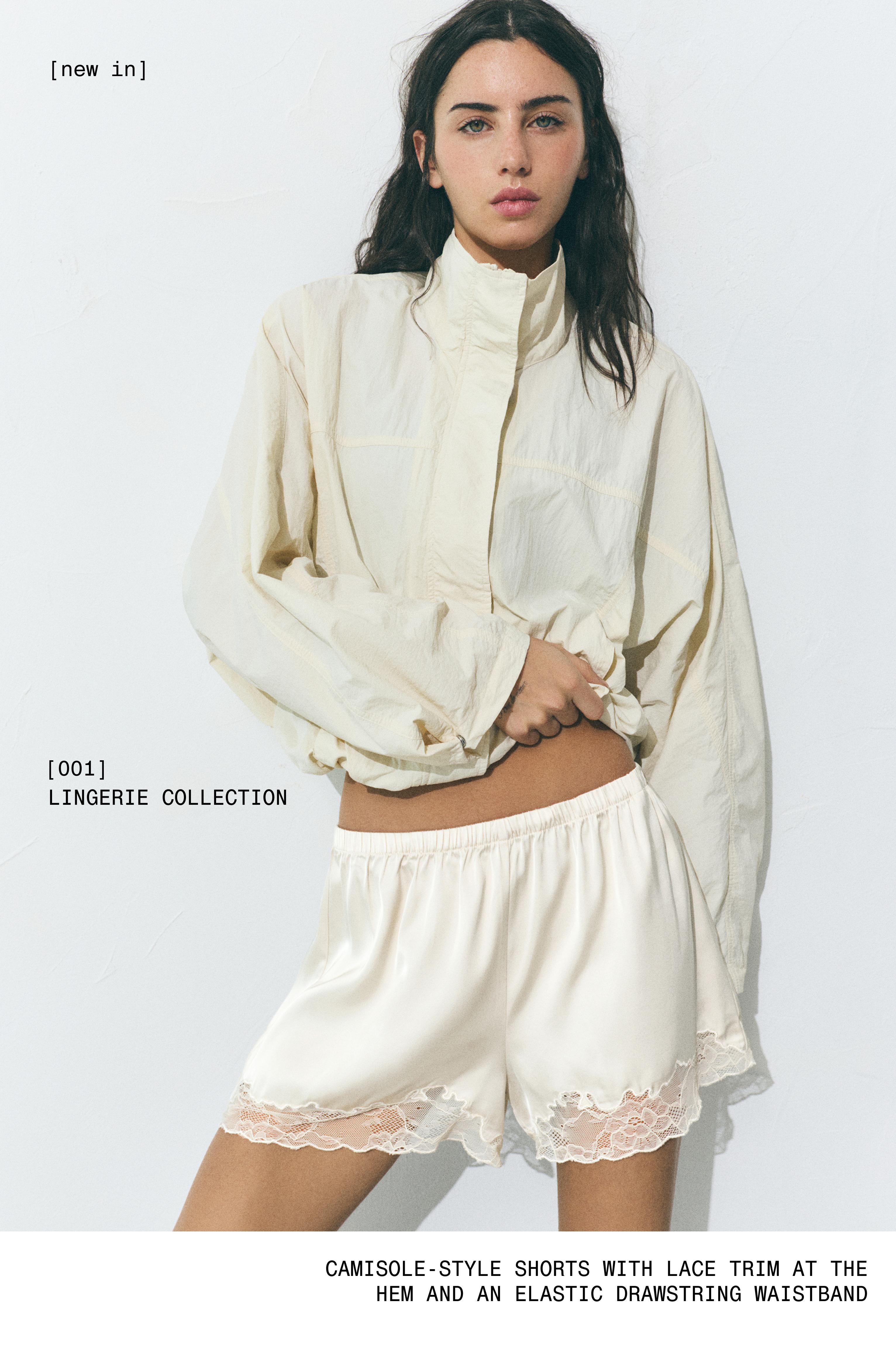 Satin lace cami shorts — Ecru
