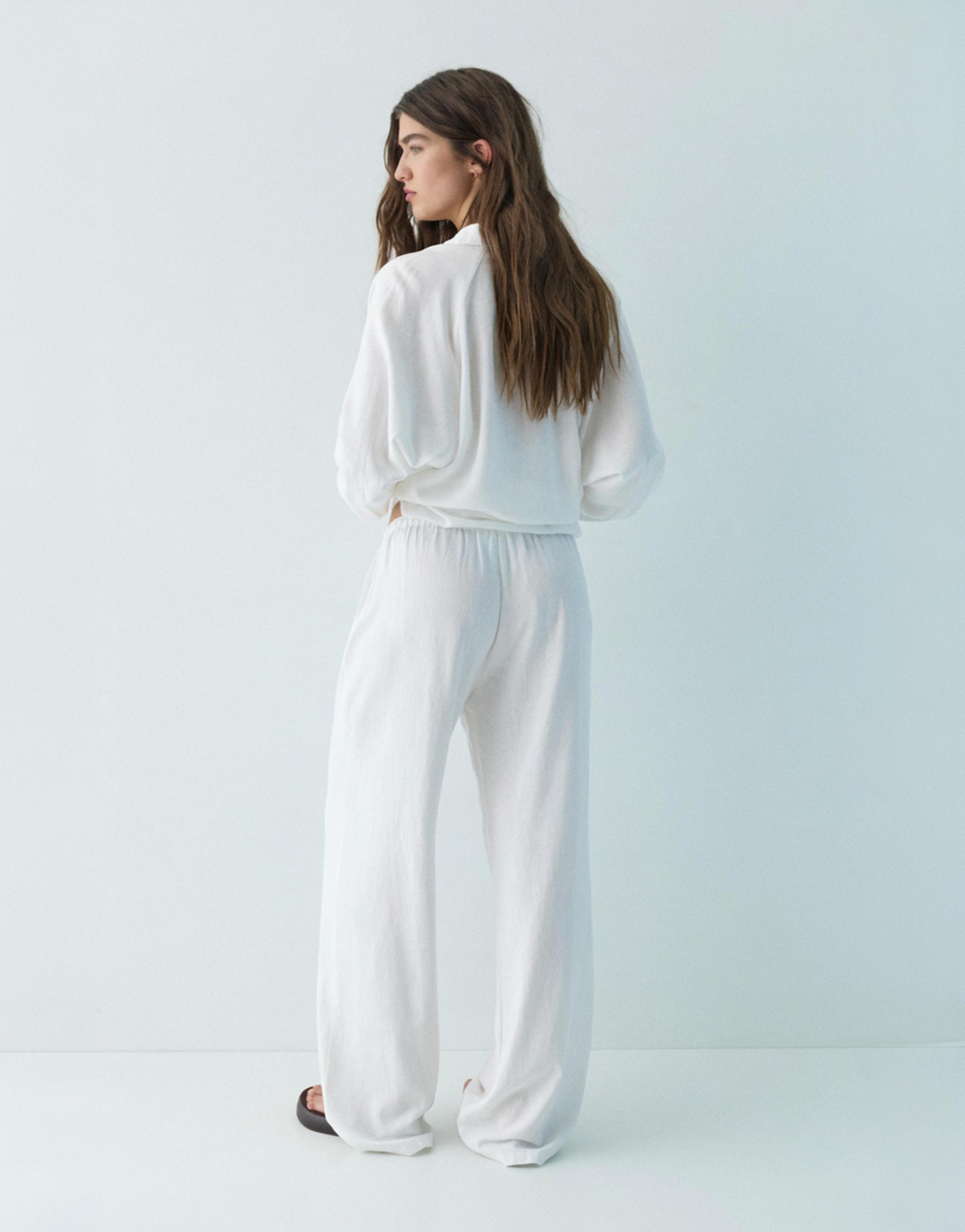 Flowy trousers with linen — White