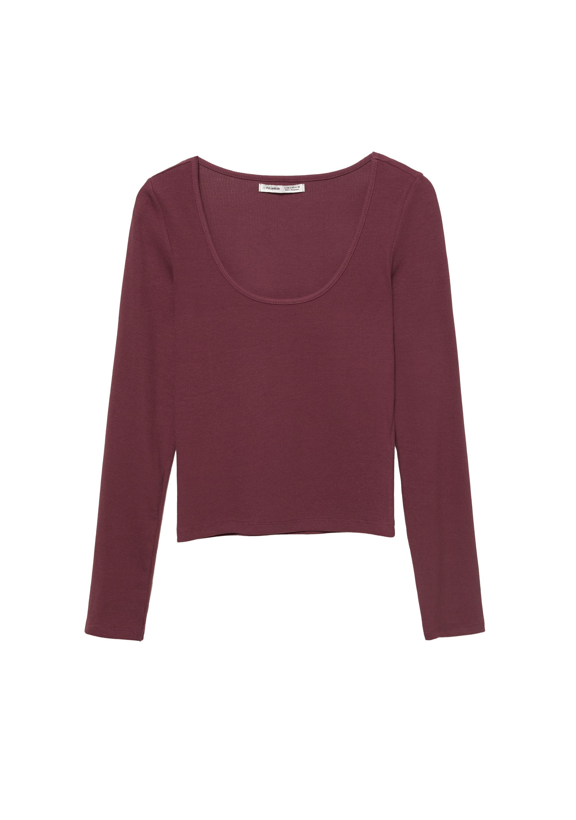 Ribbed round neck T-shirt — Burgundy