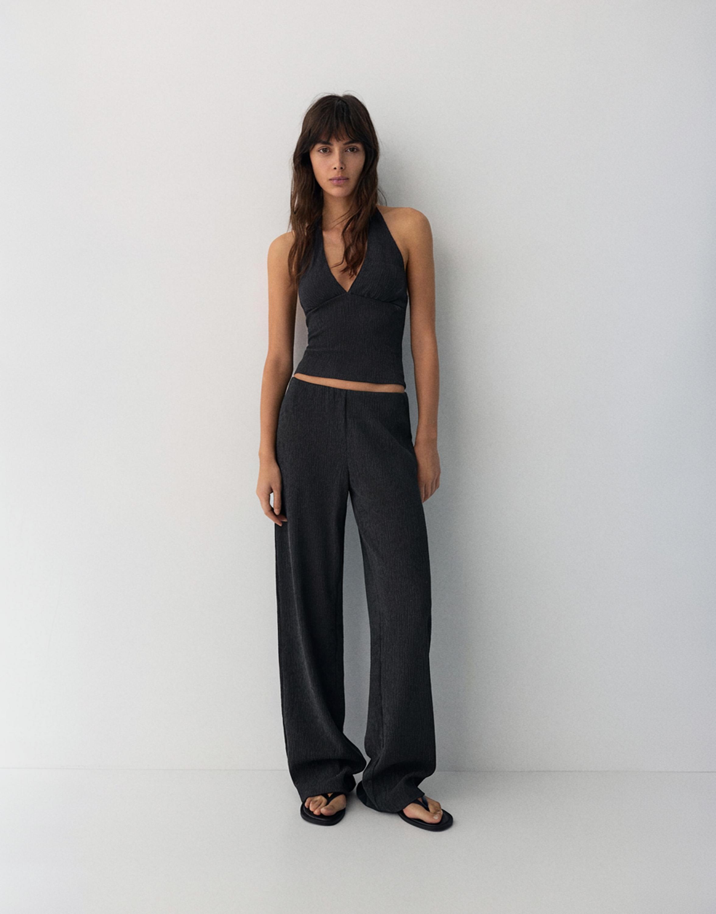 Crepe straight-leg trousers — Petroleum