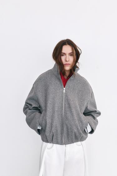 Wool-blend balloon bomber jacket — Anthracite grey 5