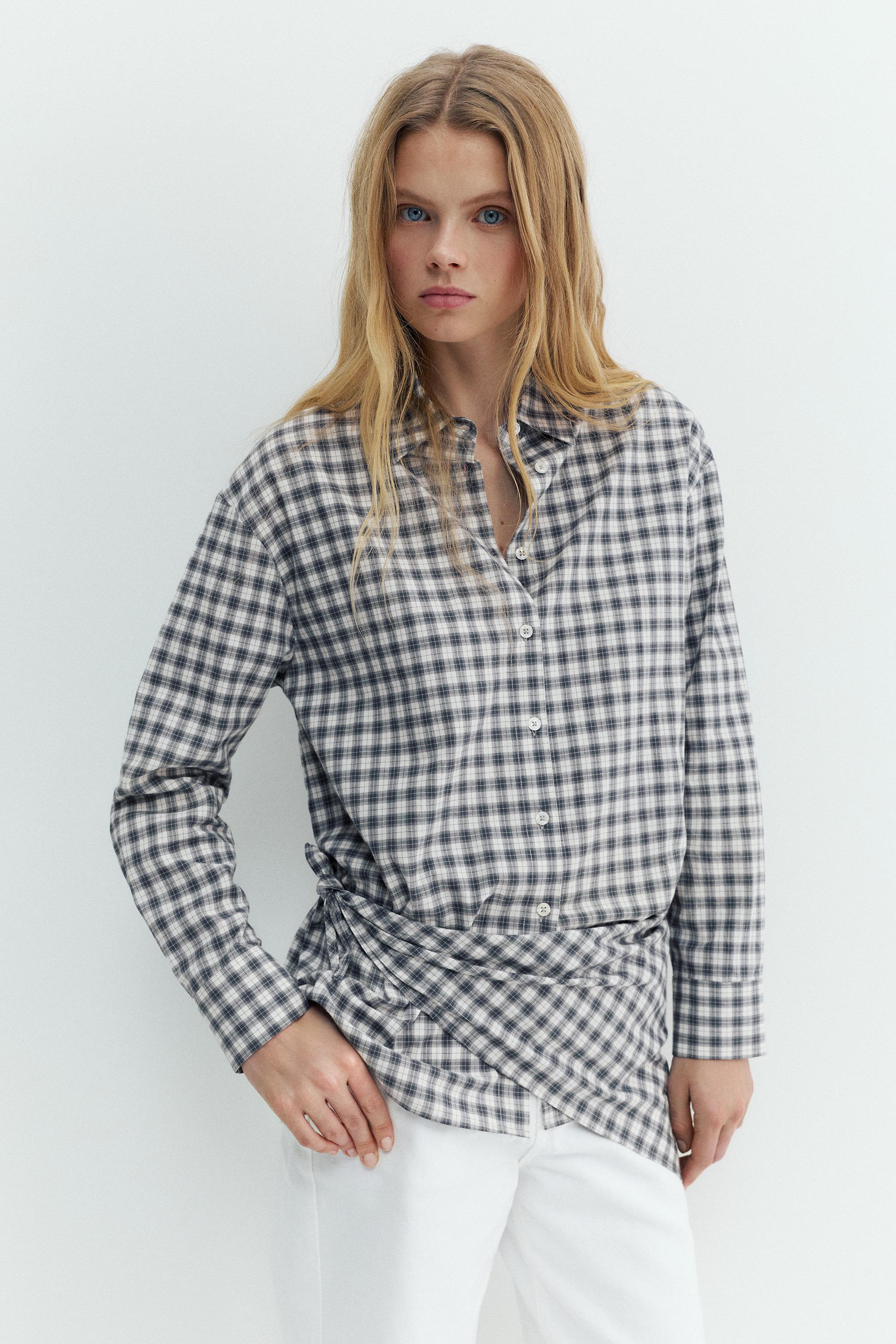 Çok konumlu bandana detaylı kareli gömlek - Görsel 22