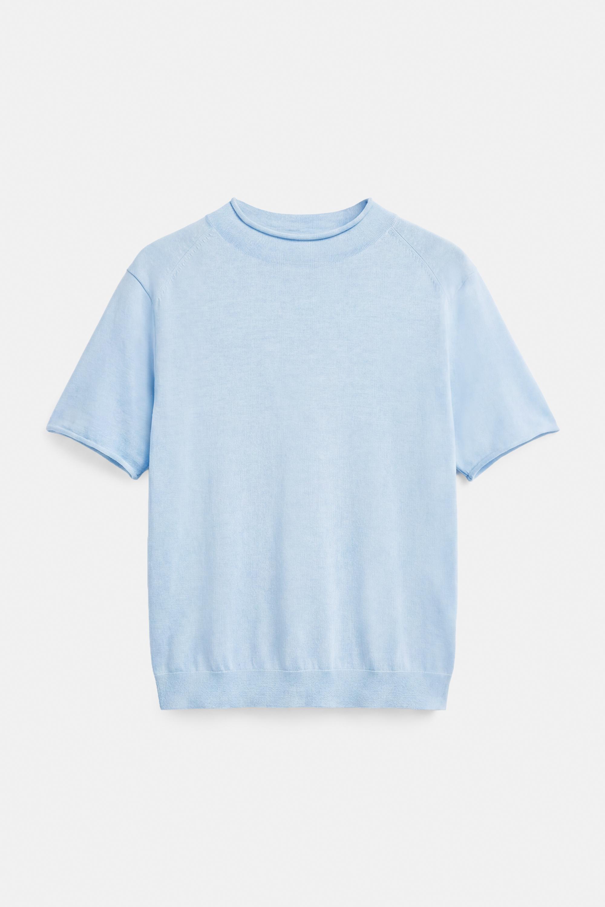 Fine knit short sleeve T-shirt — Pastel blue