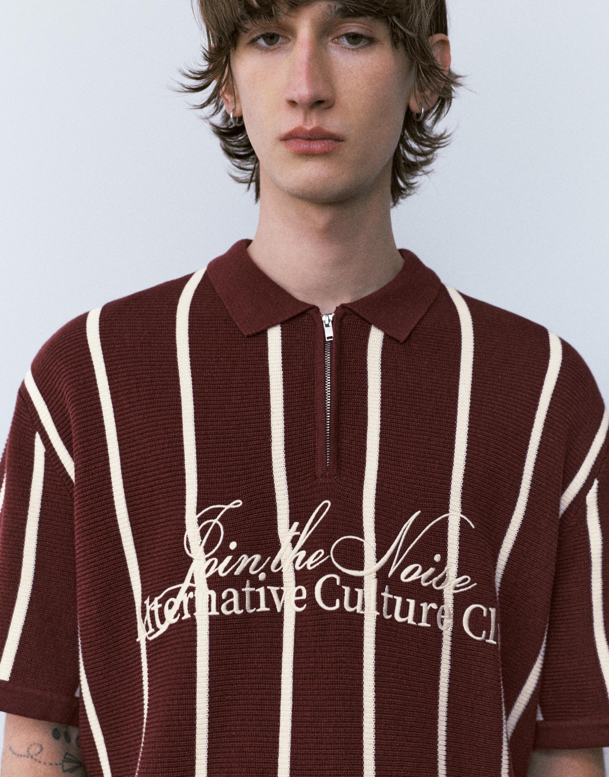 Fermuarlı çizgili triko polo - Görsel 6