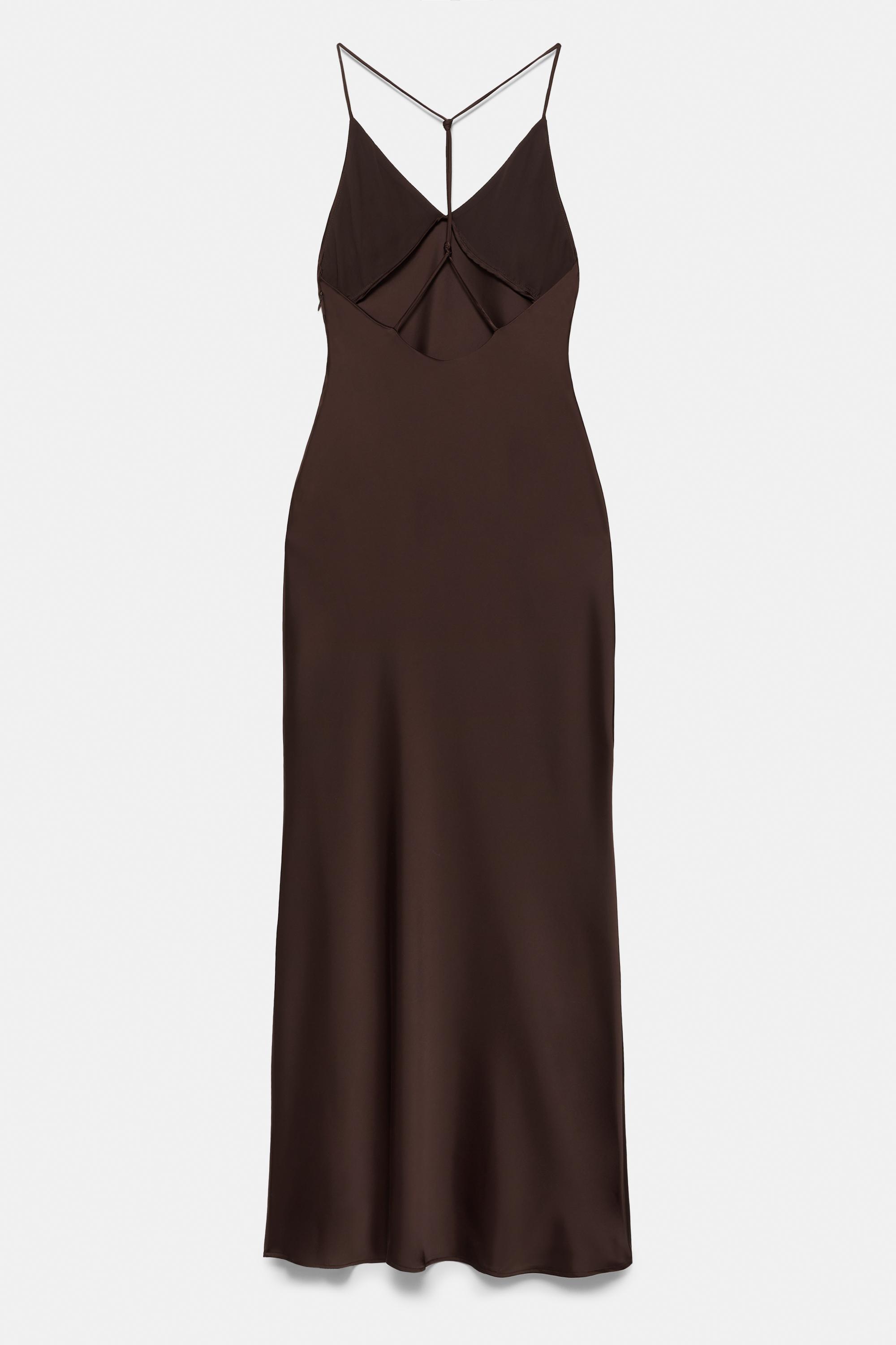 Saten askılı sırt dekolteli elbise