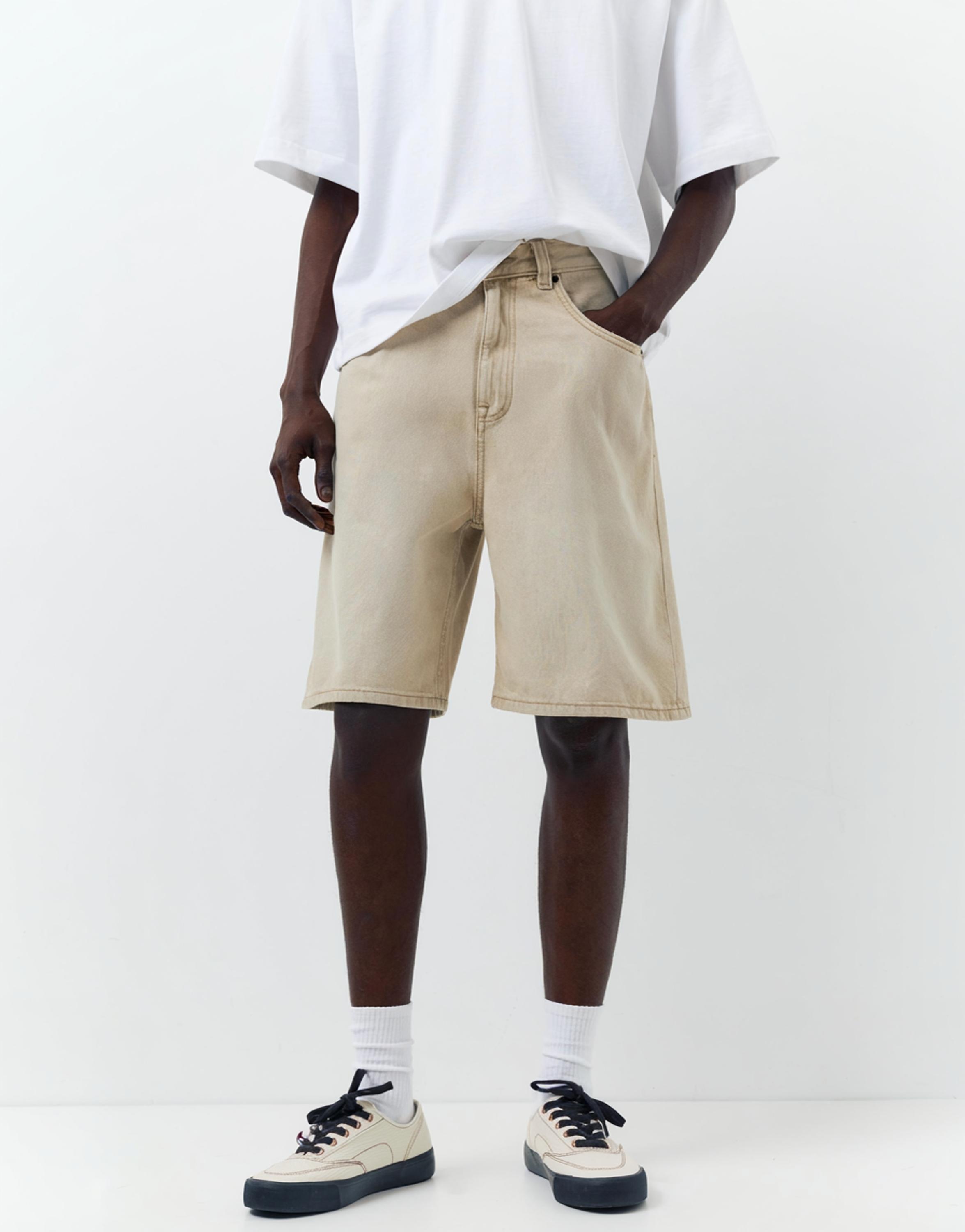 Baggy relaxed fit denim Bermuda shorts — Sand