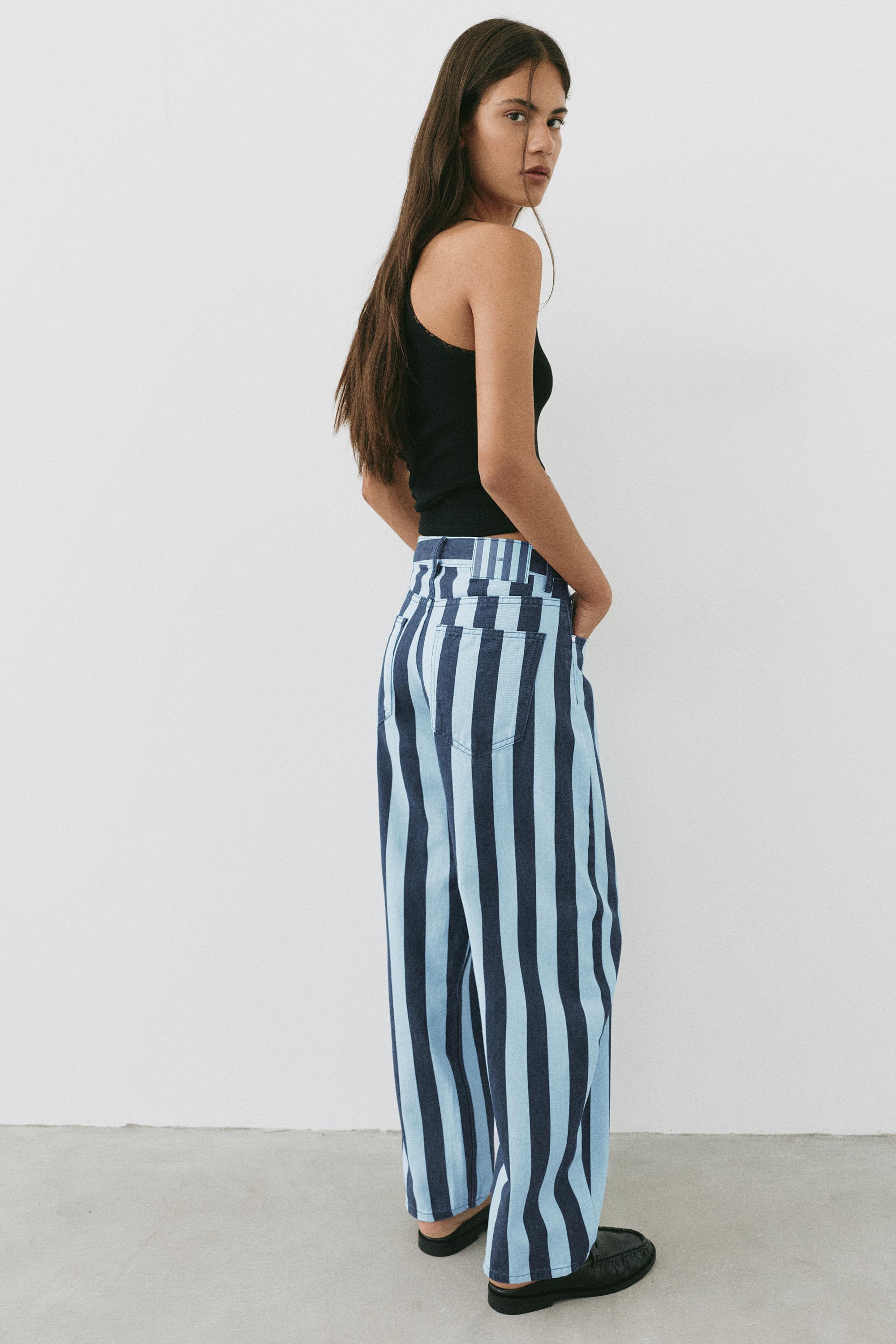 Striped barrel jeans — Turquoise
