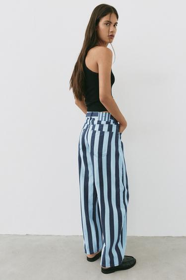 Striped barrel jeans — Turquoise 2