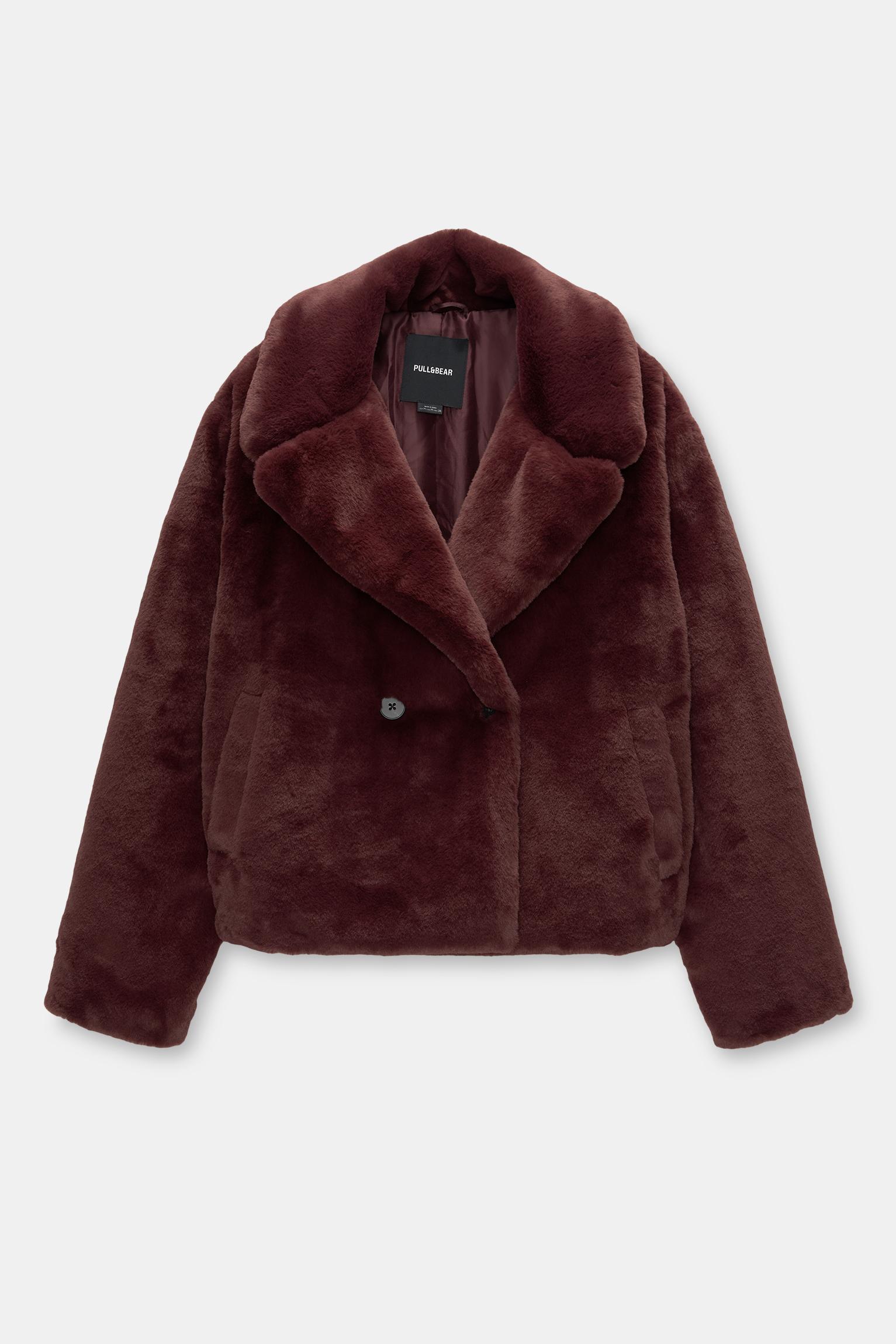 Pull and bear fluffy coat best sale