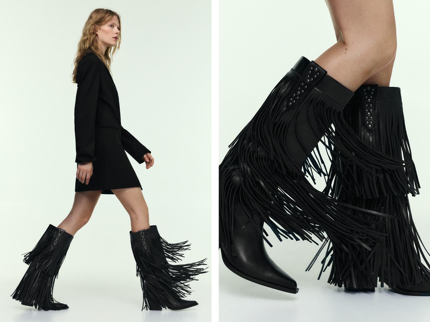 Fringed cowboy boots — Black
