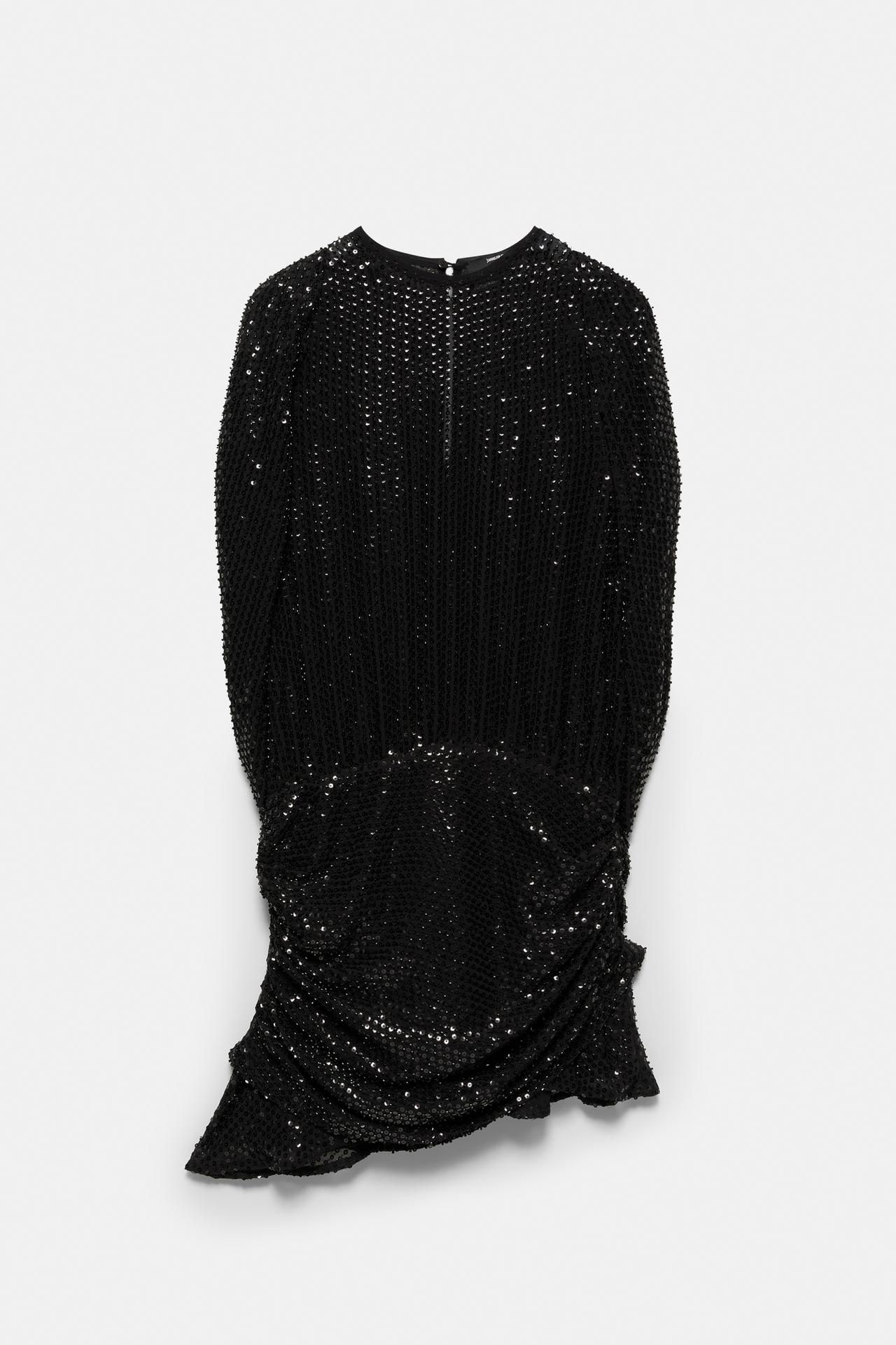 Short sequin draped dress — Black