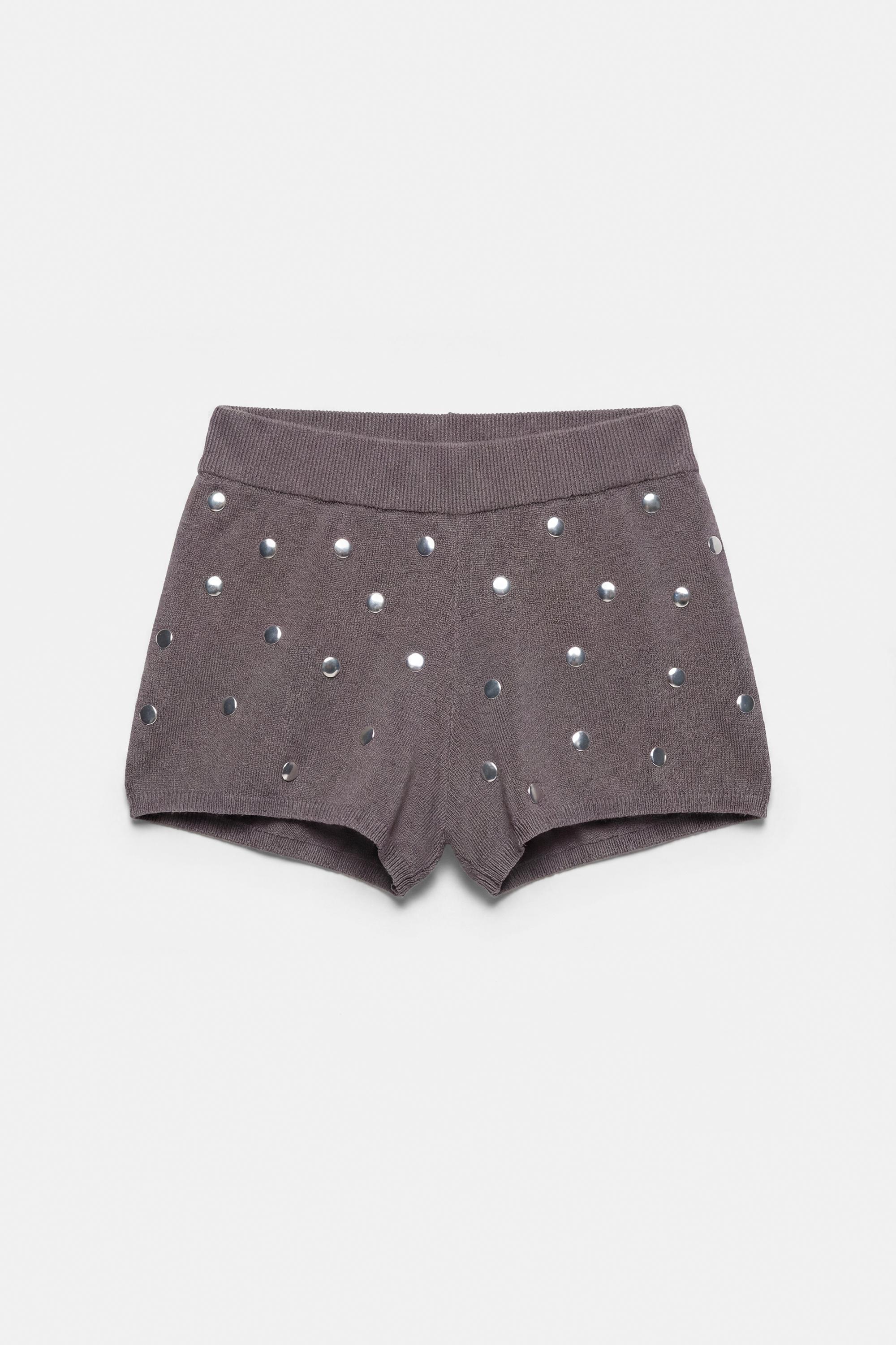 Studded knit shorts — Steel