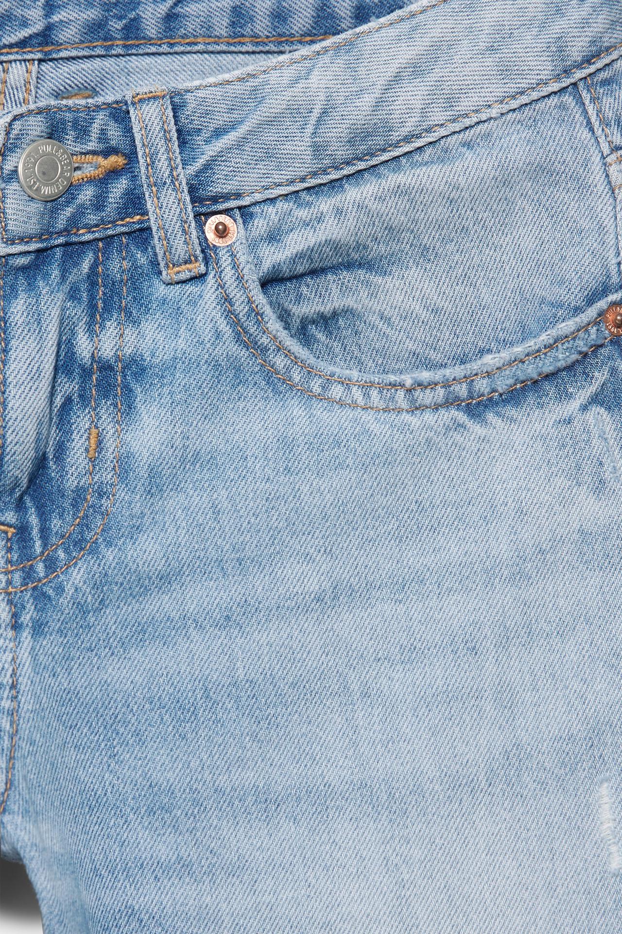 Low-rise straight-leg rhinestone jeans — Pale blue