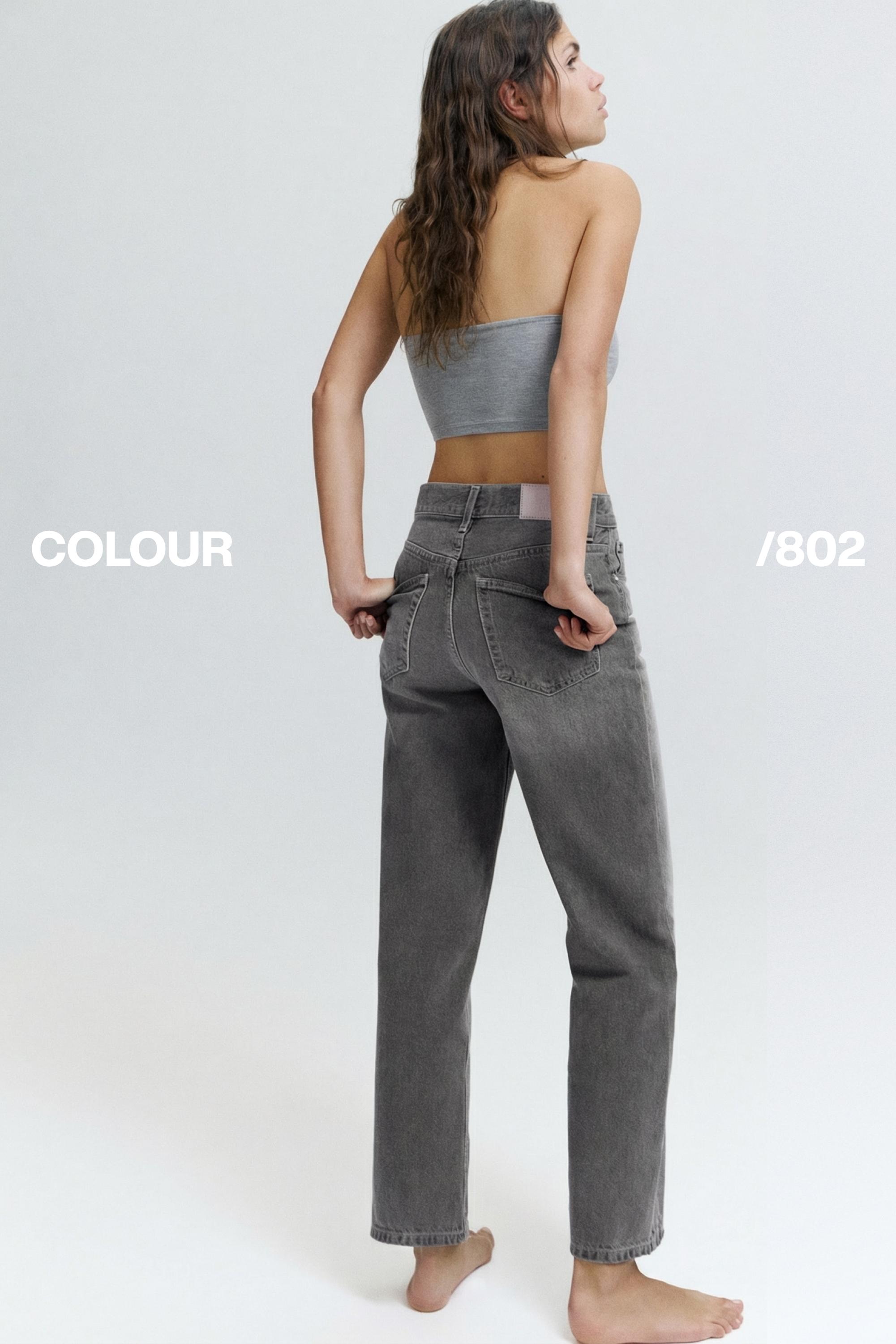 Straight-leg jeans with crossover waistband — Grey