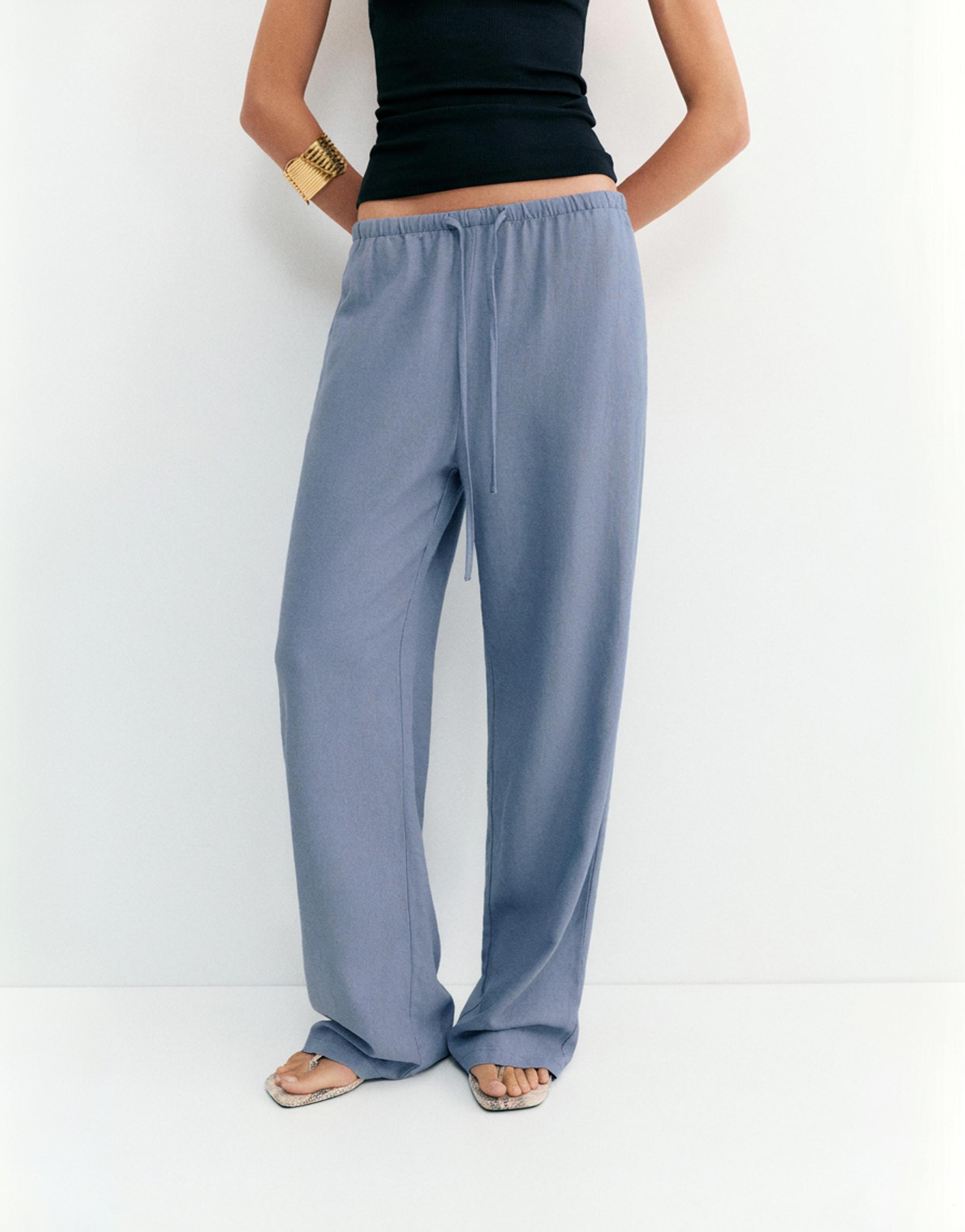 Linen blend joggers — Blue