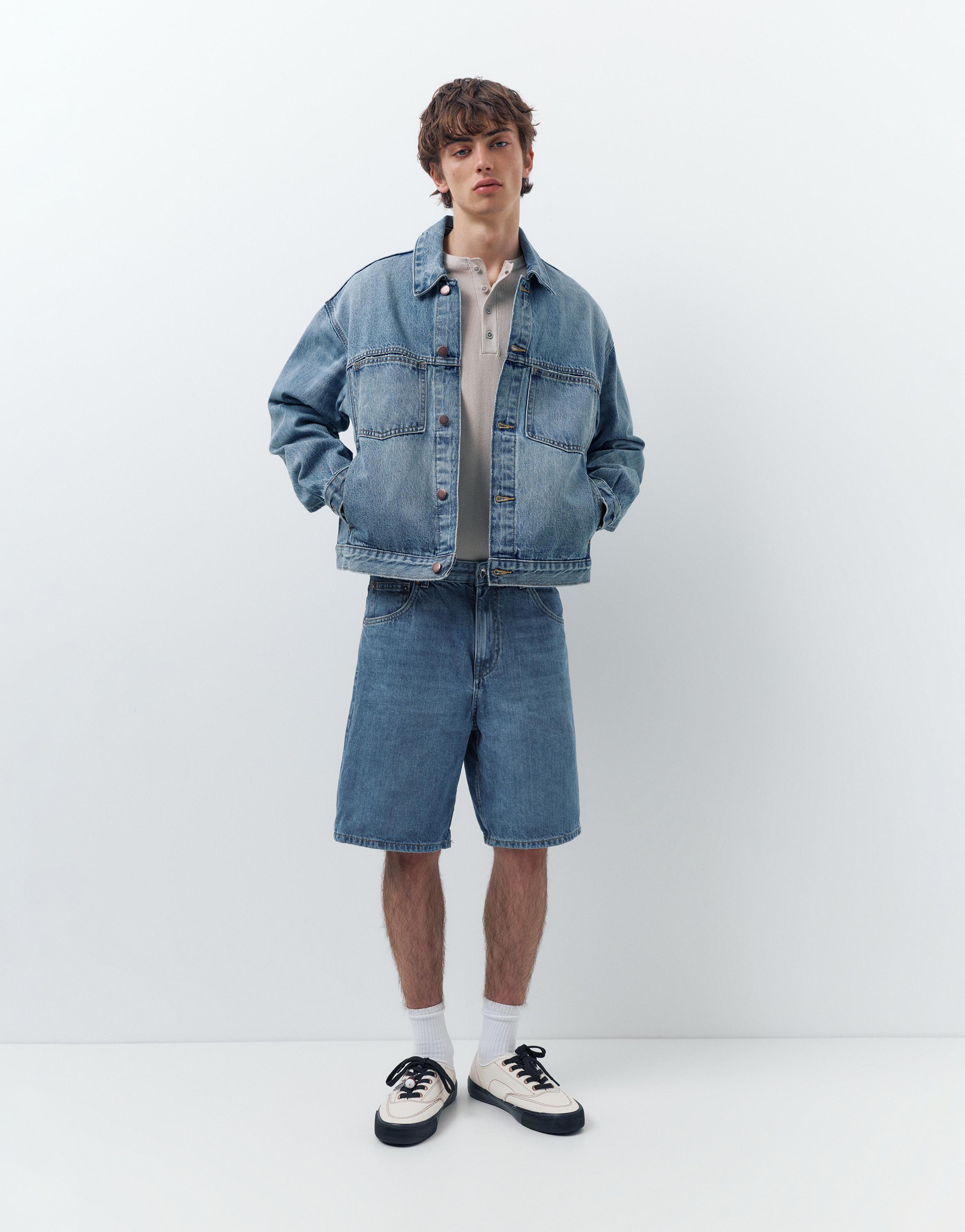 Baggy denim Bermuda shorts — Medium blue