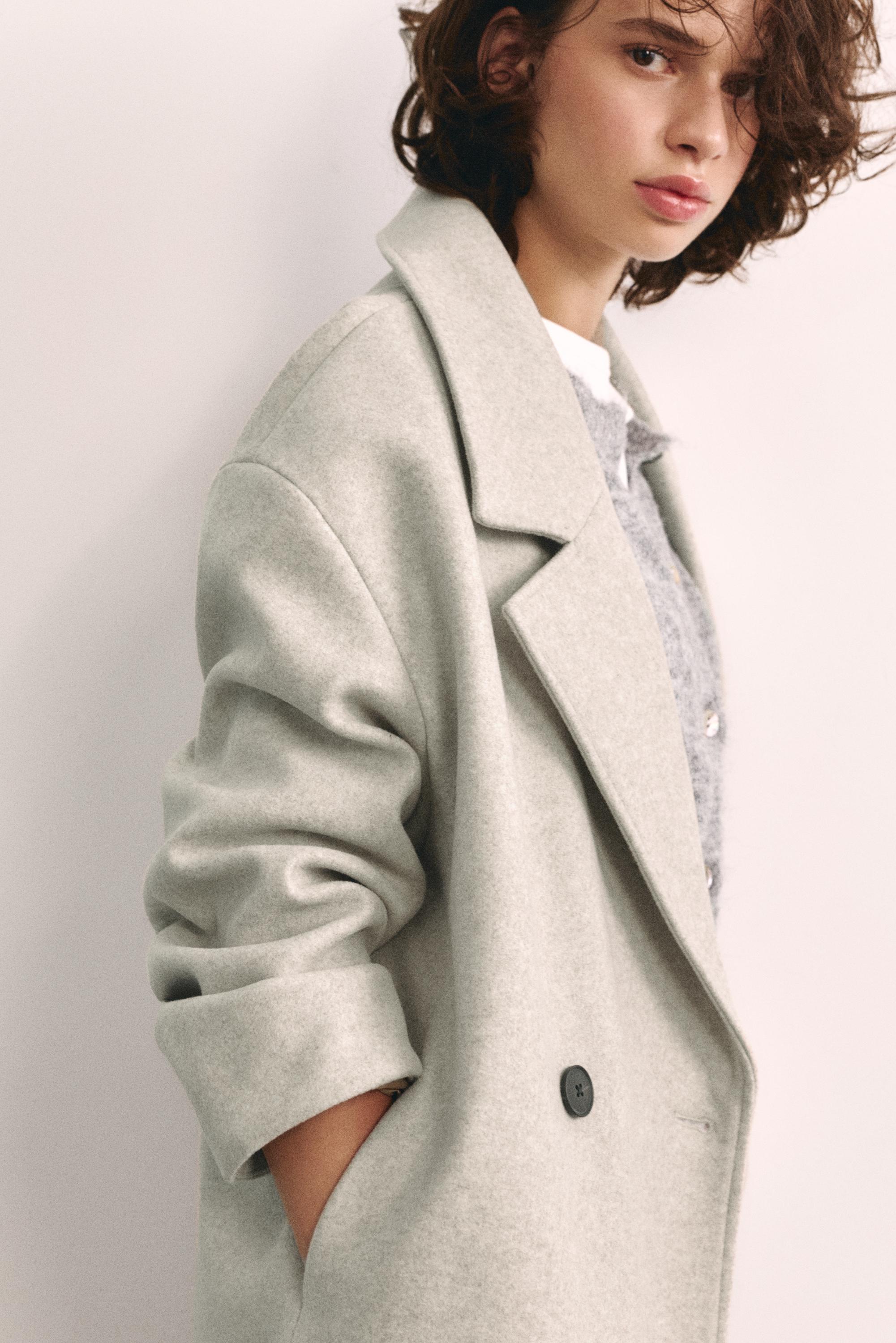 Double-breasted felt texture coat — Sand