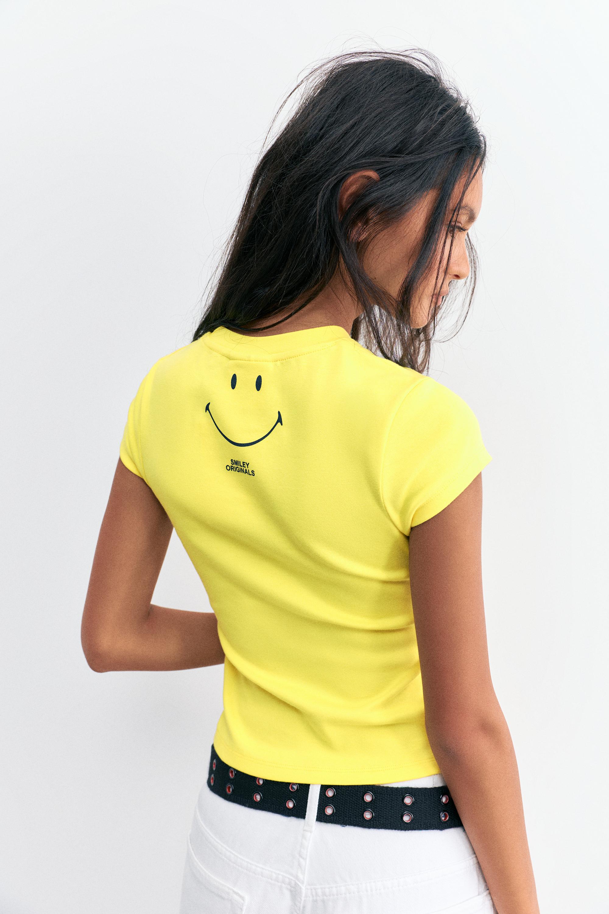 Smiley slogan T-shirt — Yellow