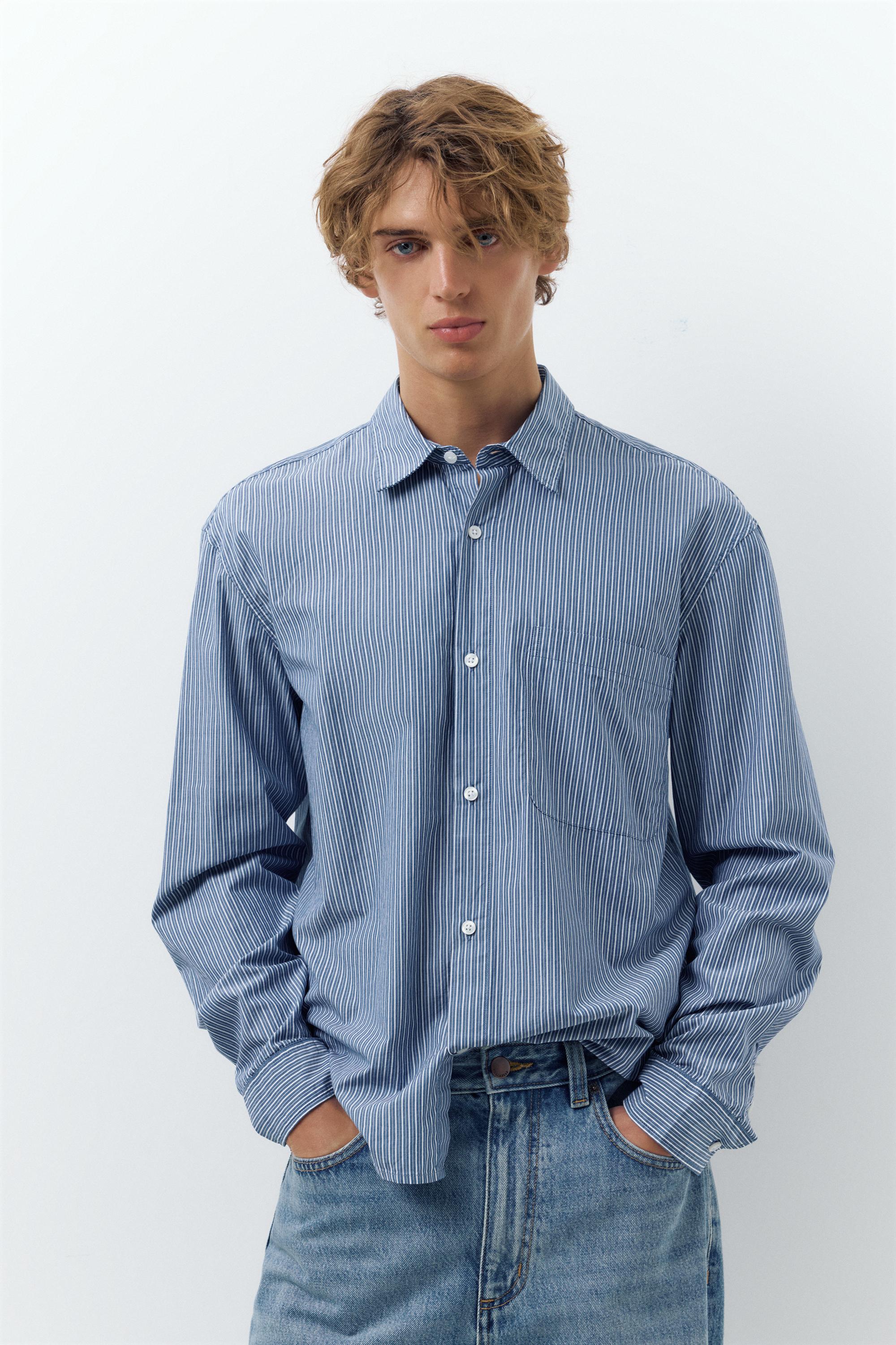 Striped long sleeve shirt — Pale blue