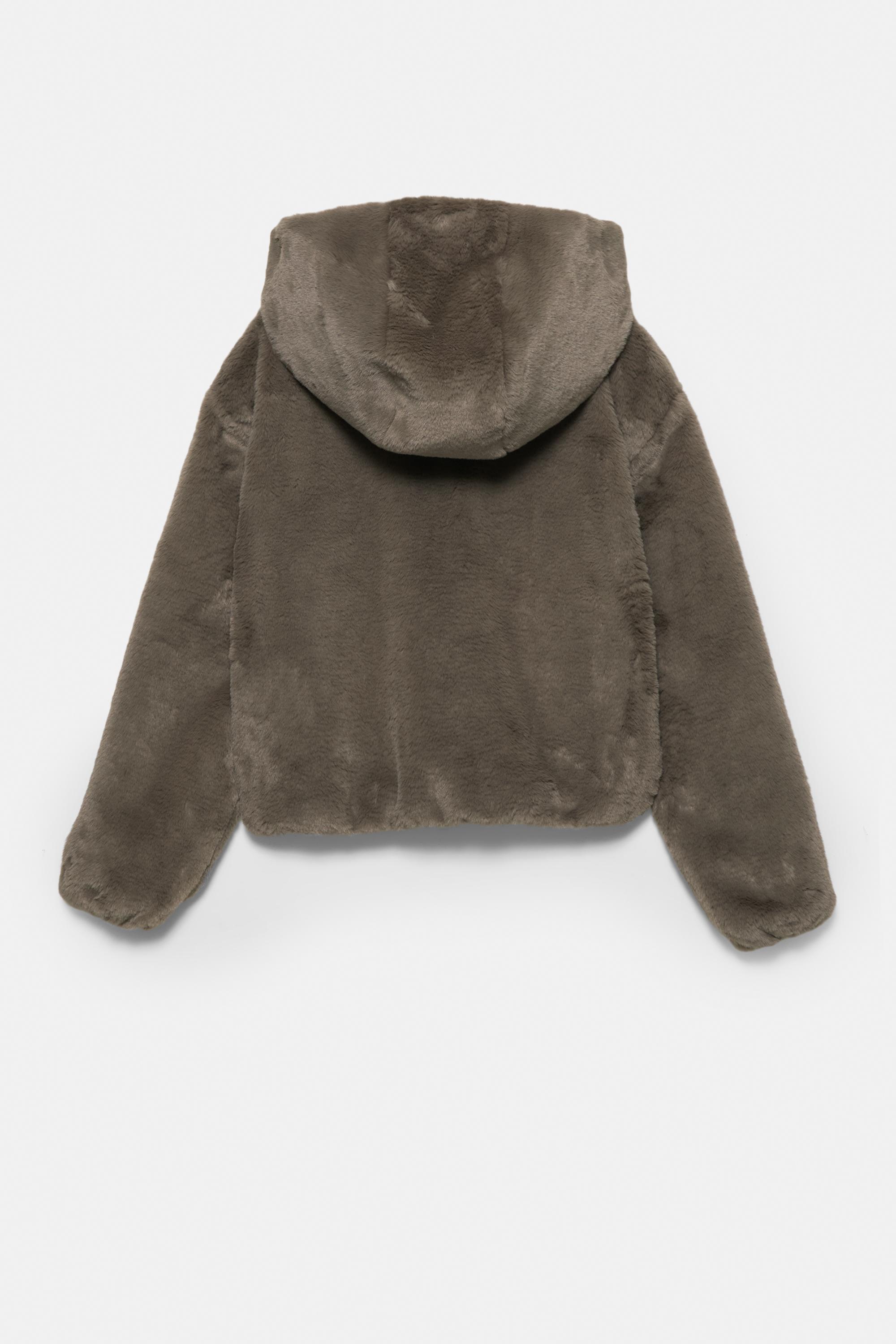 Kapüşonlu suni kürk ceket - Görsel 2