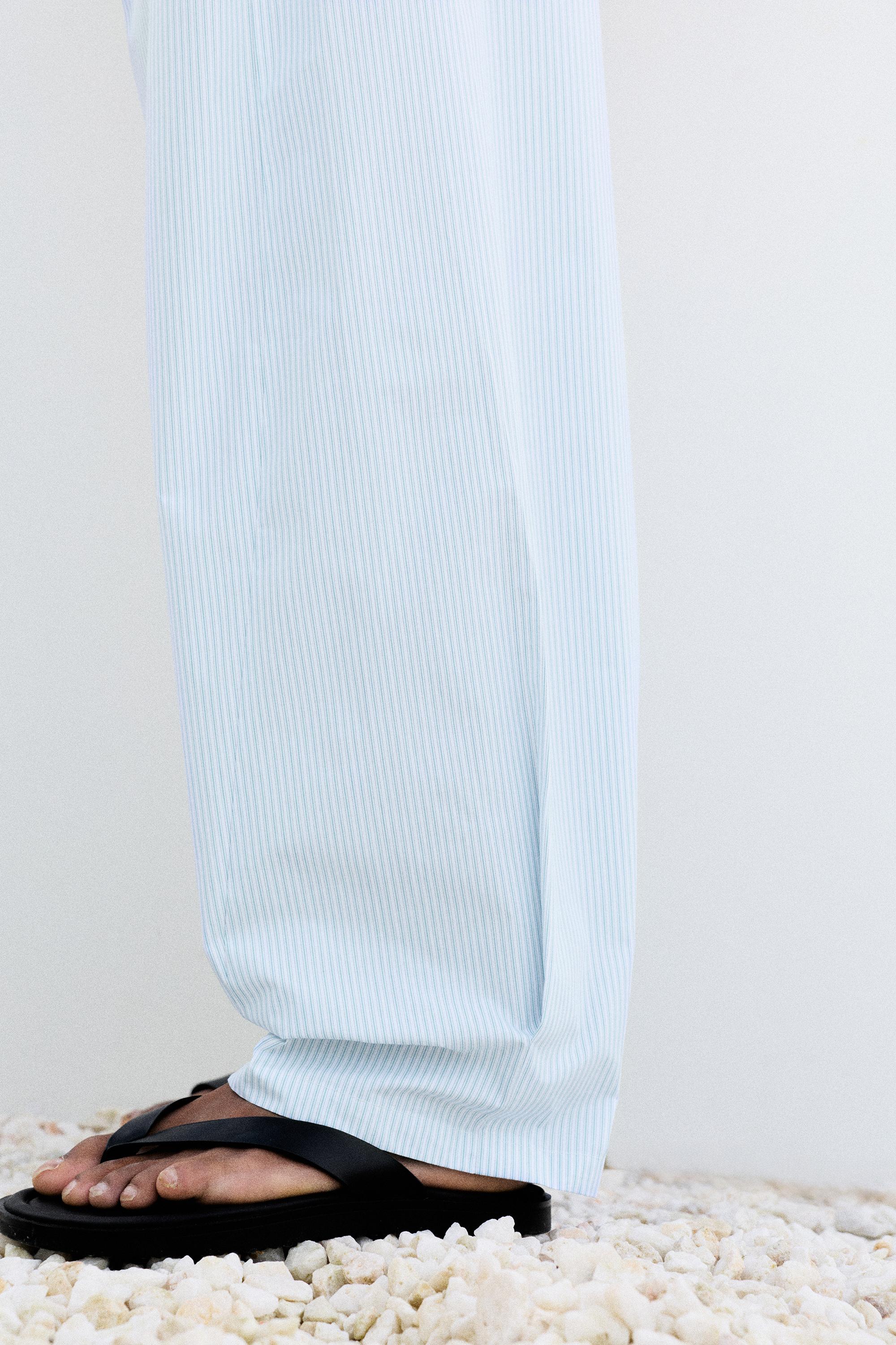 Relaxed fit striped pyjama-style trousers — Pale blue
