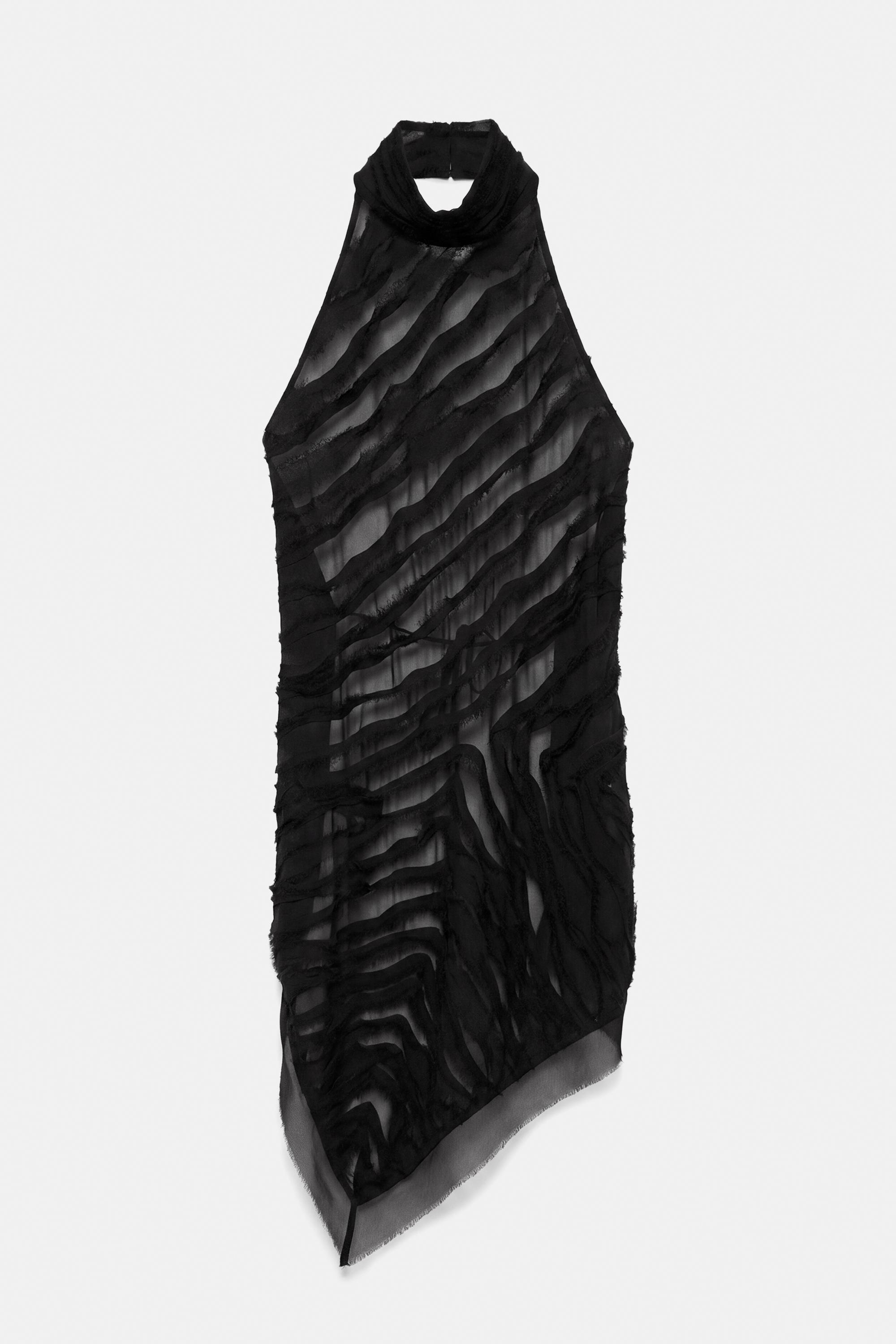 Textured open-back halter top — Black