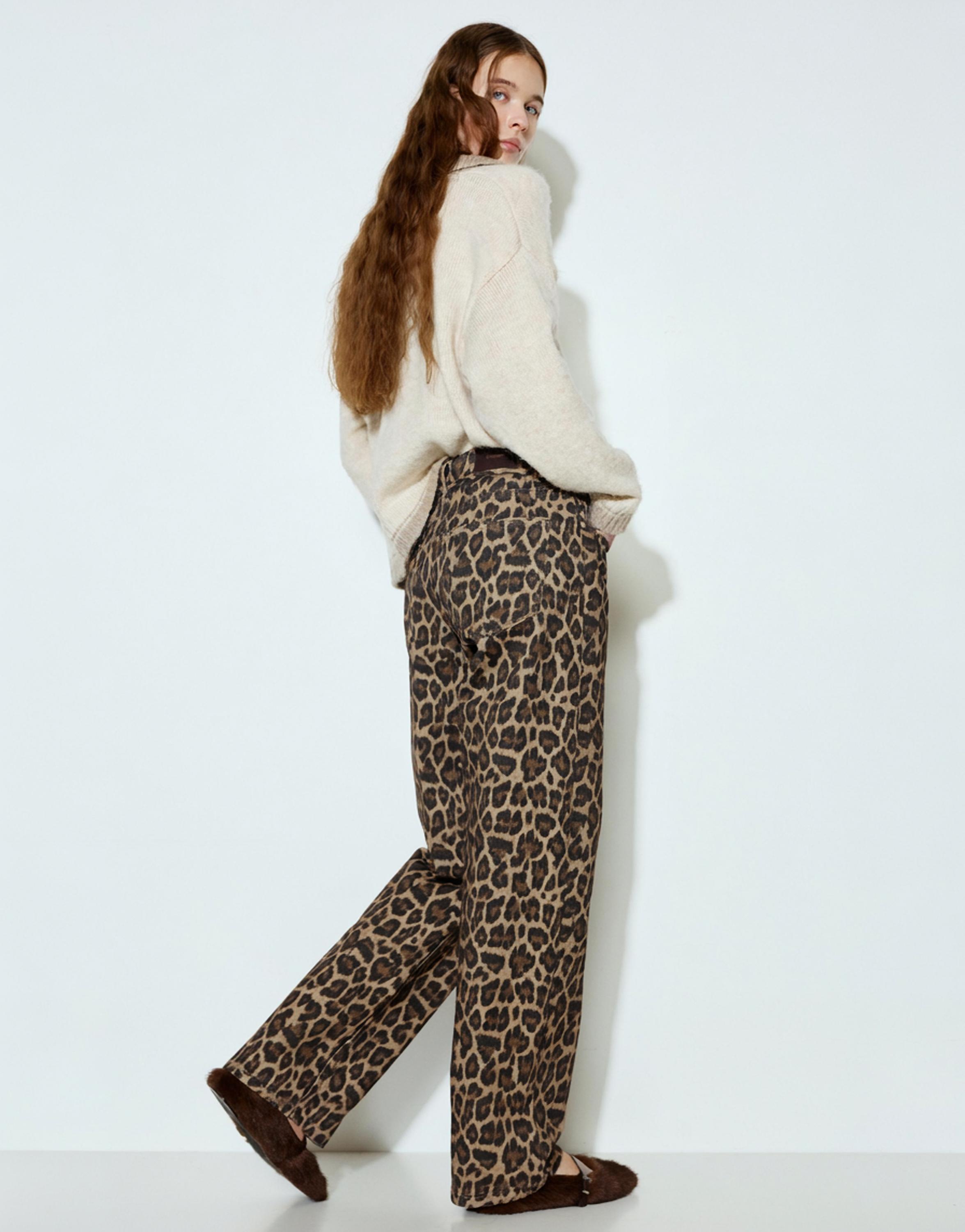 Leopard print jeans with drawstring — Leopard / taupe brown