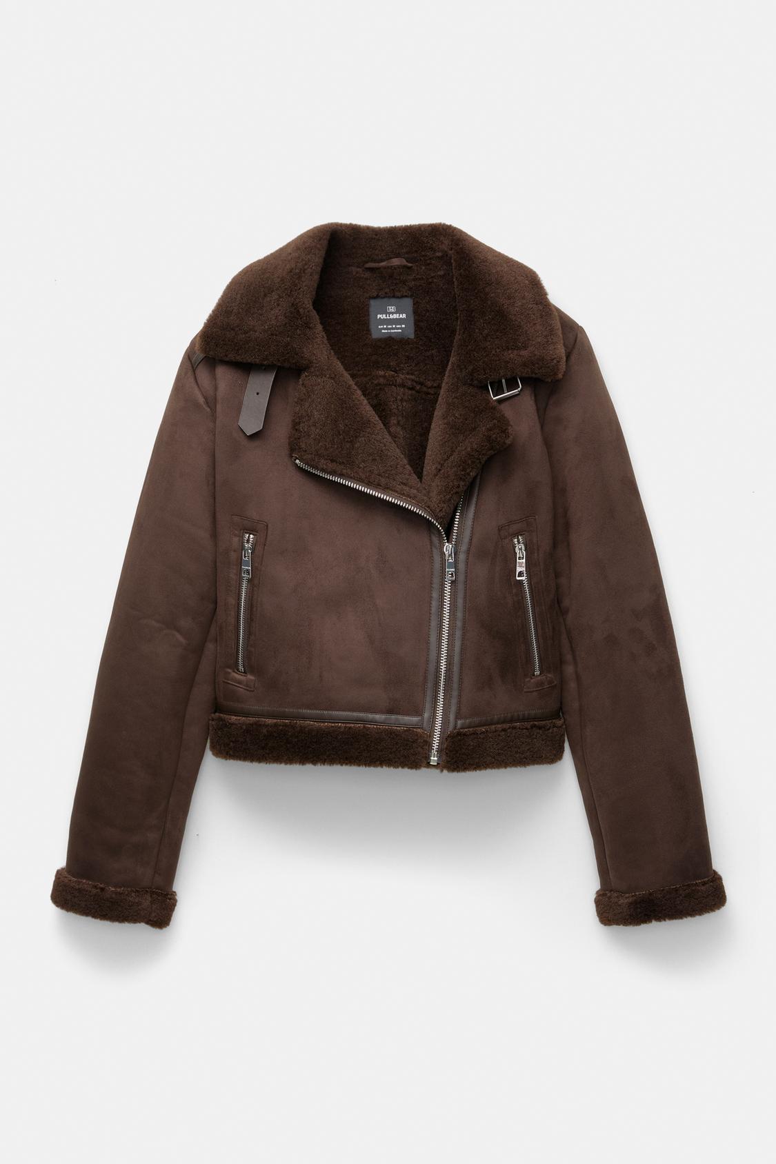 Brown Leather Bomber Pull And Bear Faux Suede Bomber Short