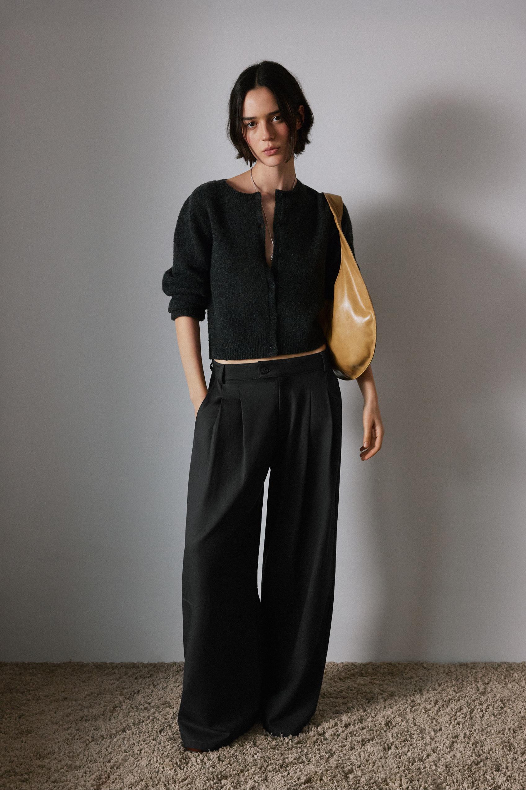 Pantaloni Gamba Larga Con Doppia Pince