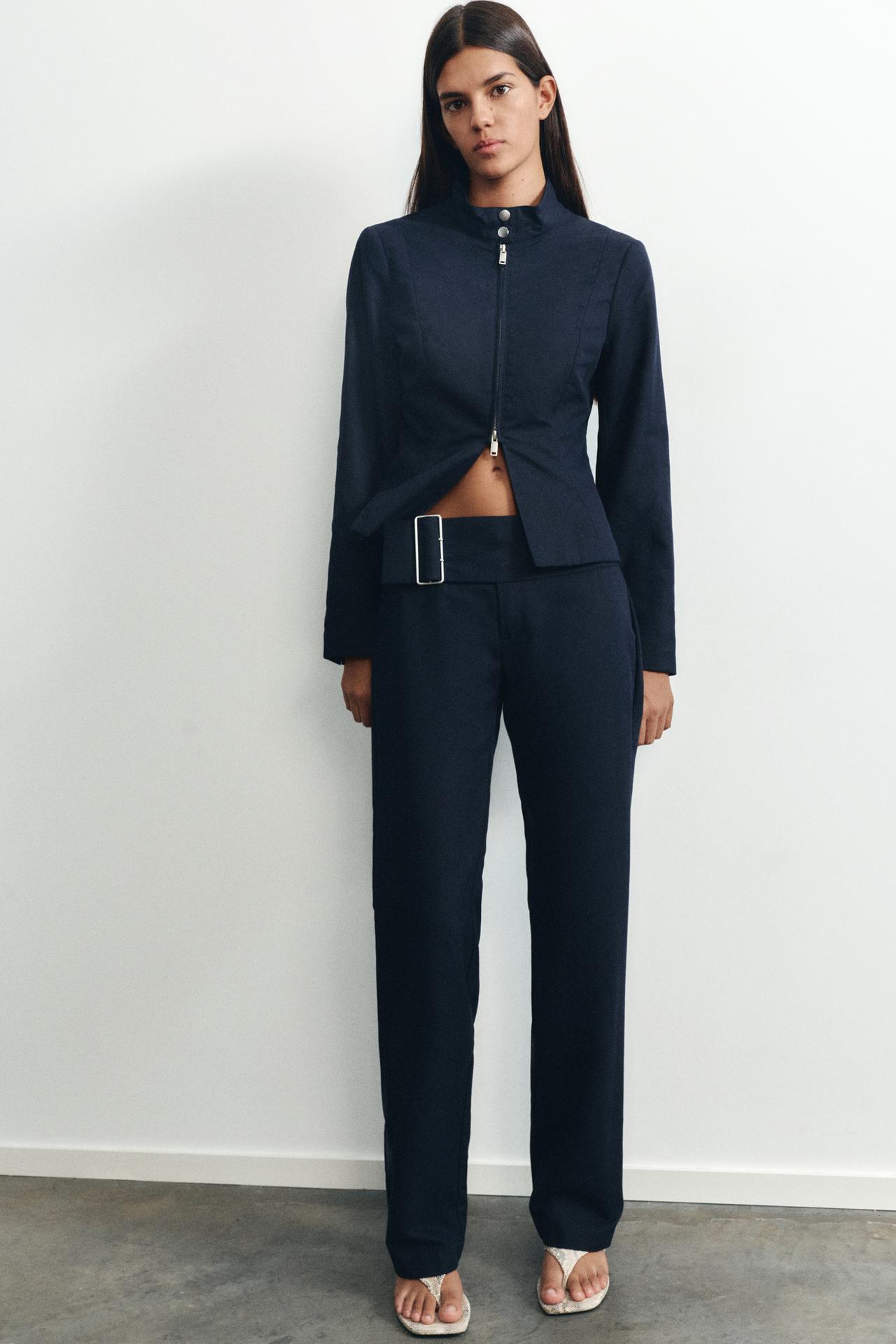 Straight trousers with buckle — Navy
