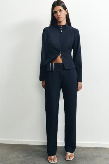 Straight trousers with buckle — Navy 1