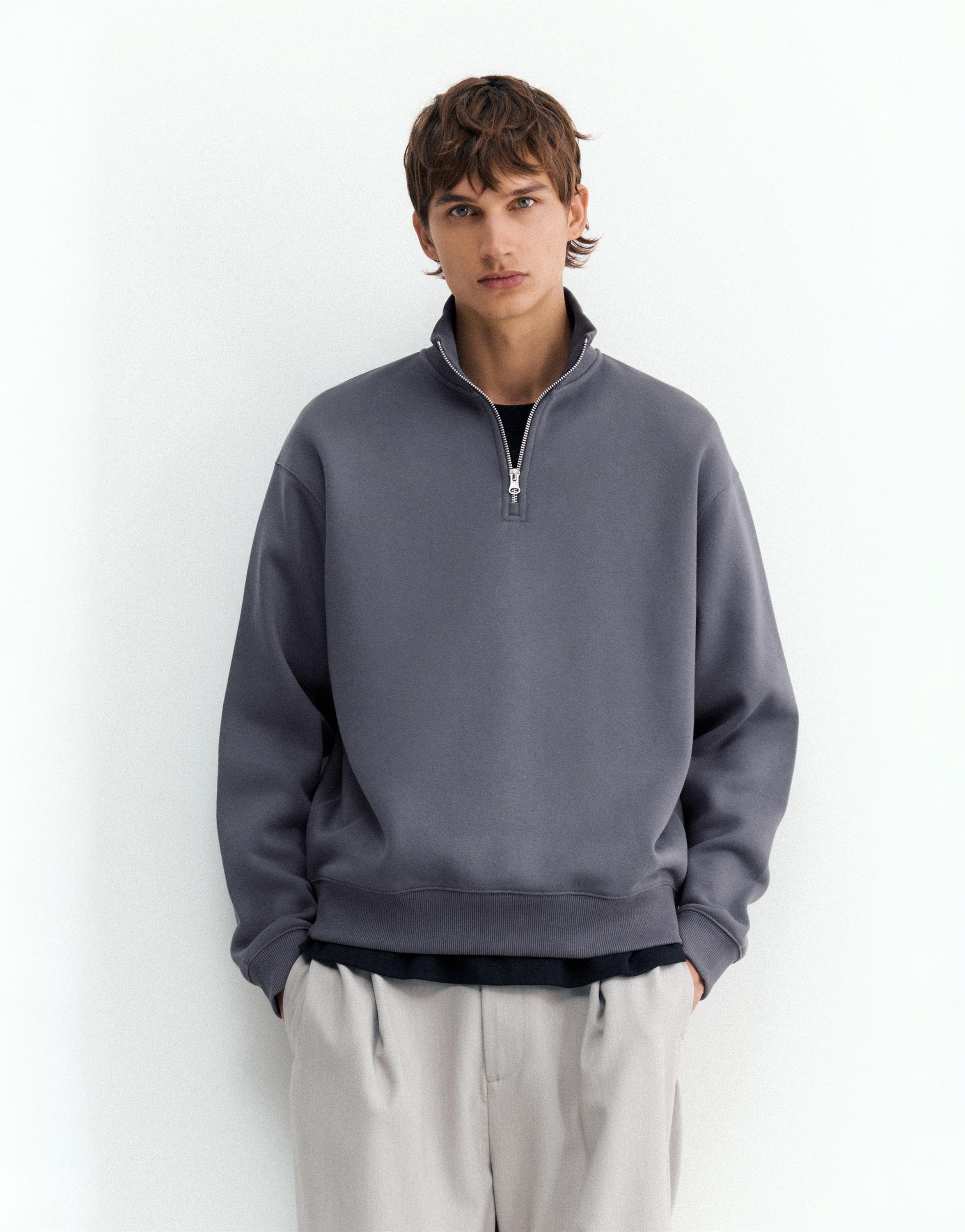 Quarter-zip sweatshirt — Grey blue